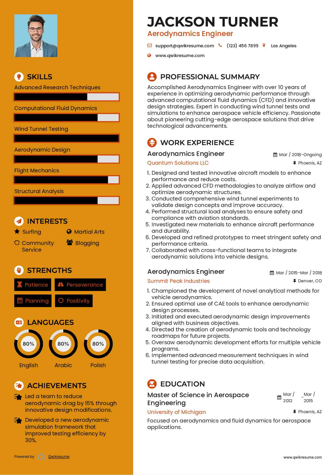 Aerodynamics Engineer Resume Example