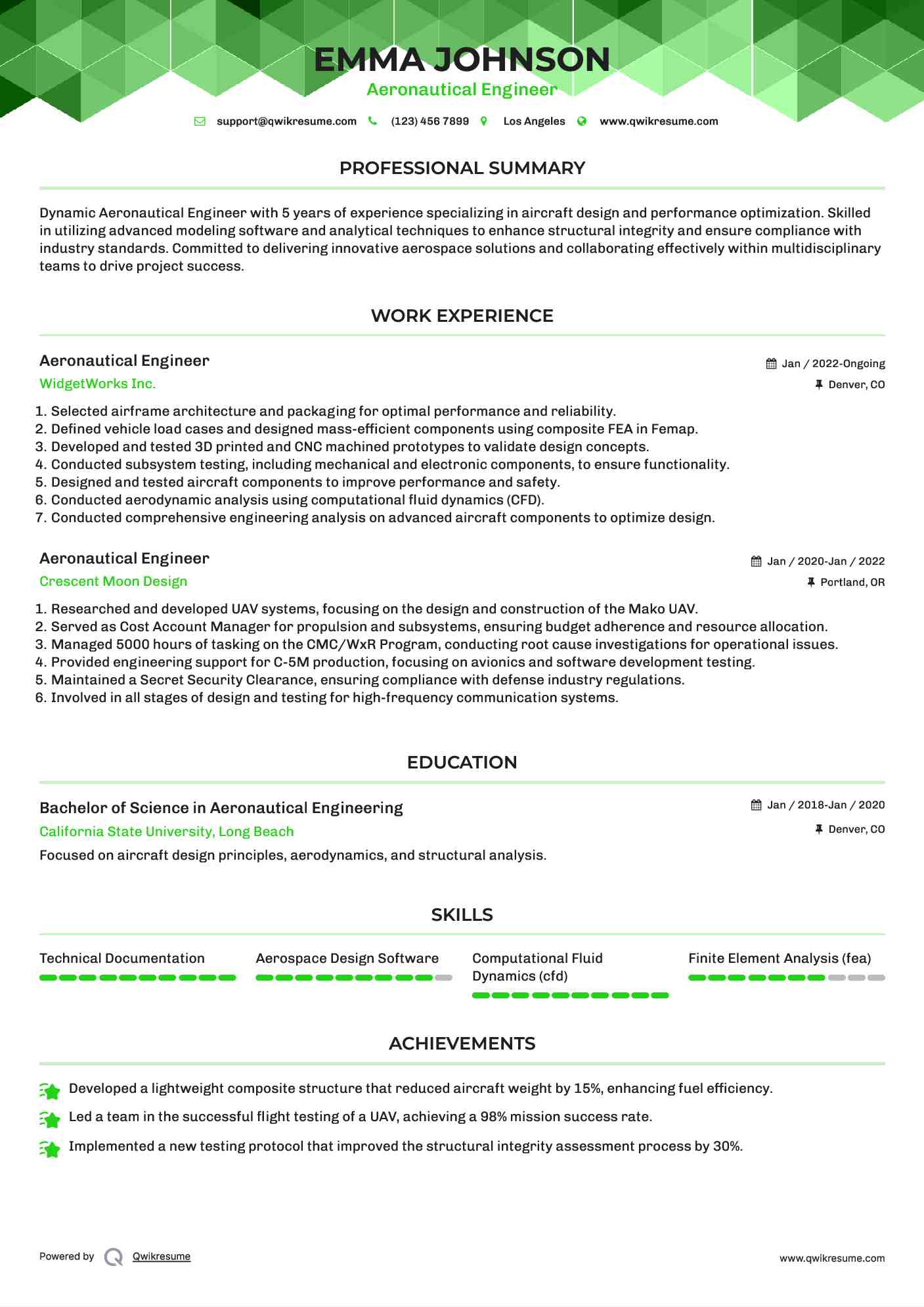 Aeronautical Engineer Resume Samples QwikResume