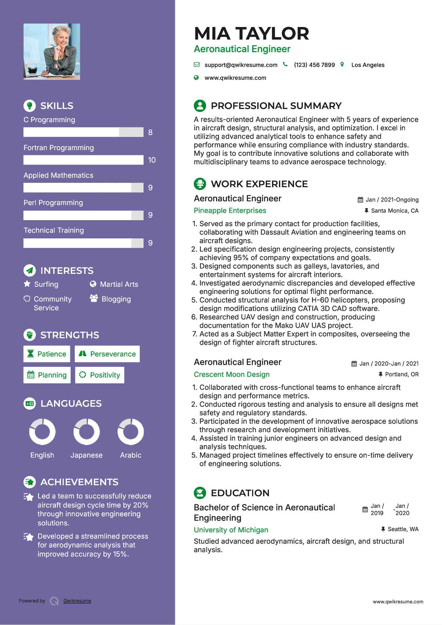 Aeronautical Engineer Resume Format
