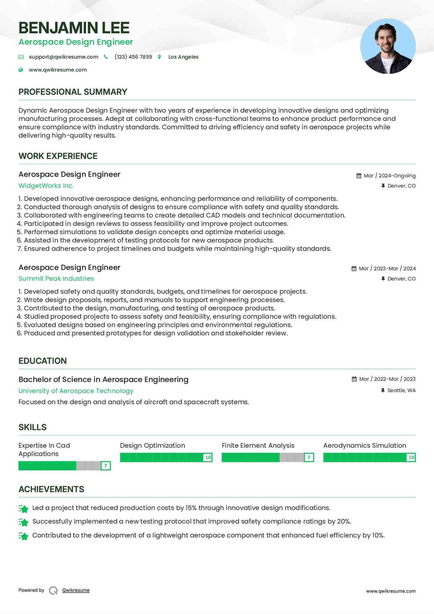 Aerospace Design Engineer Resume Example