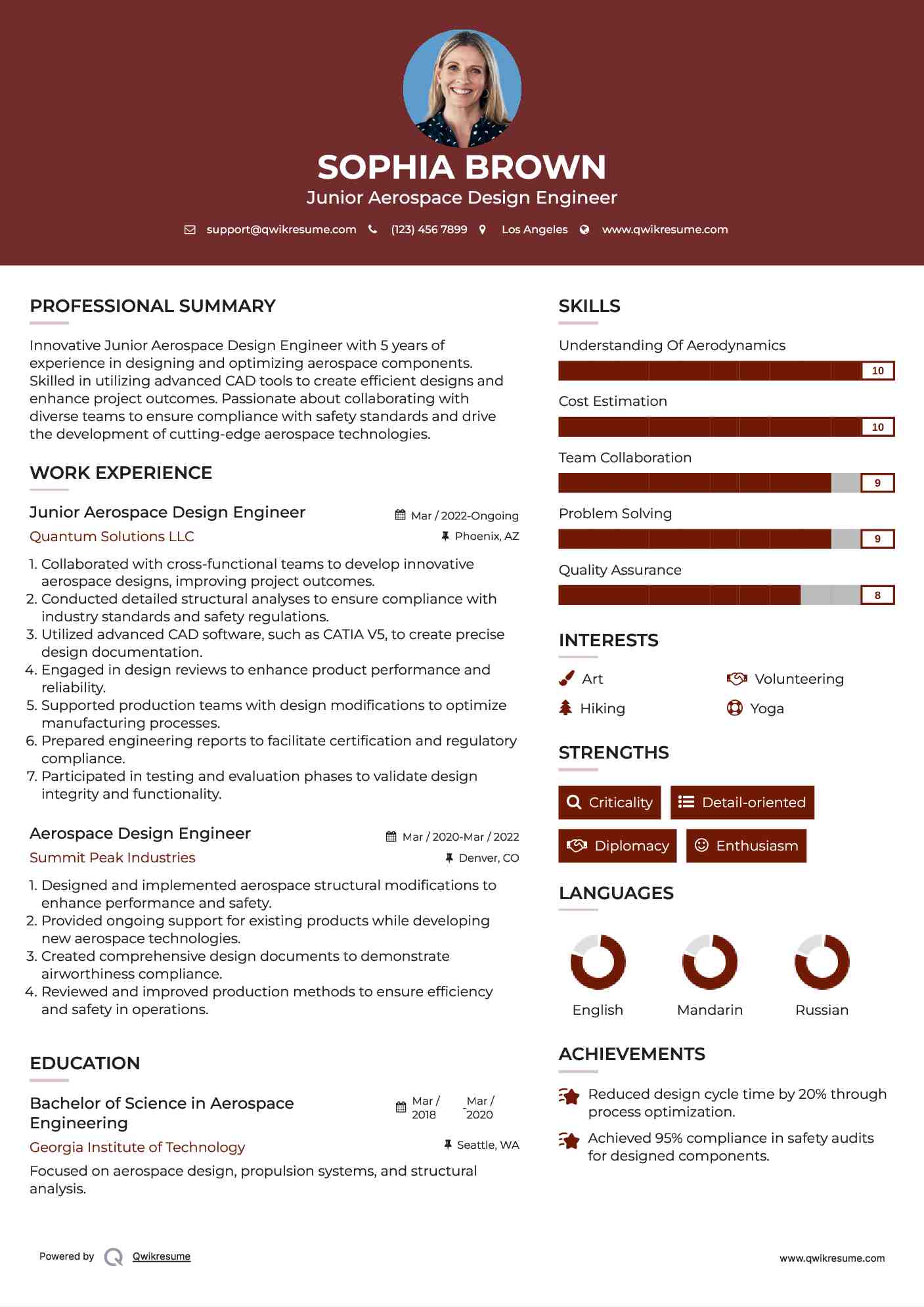 Junior Aerospace Design Engineer Resume Example