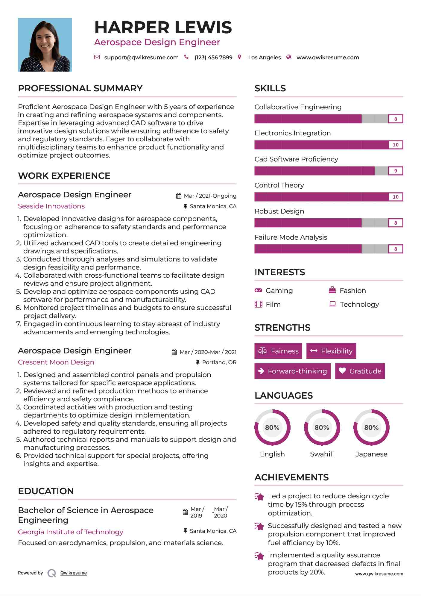 Aerospace Design Engineer Resume Format