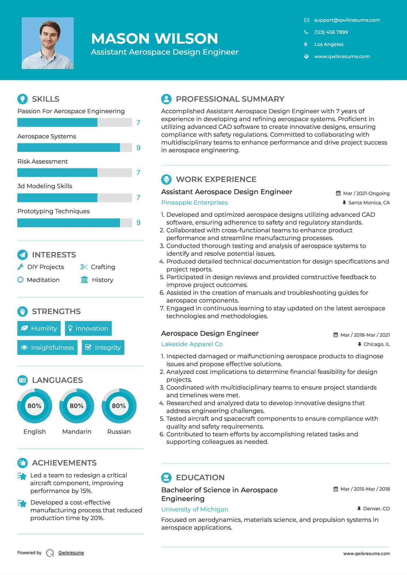 Assistant Aerospace Design Engineer Resume Example