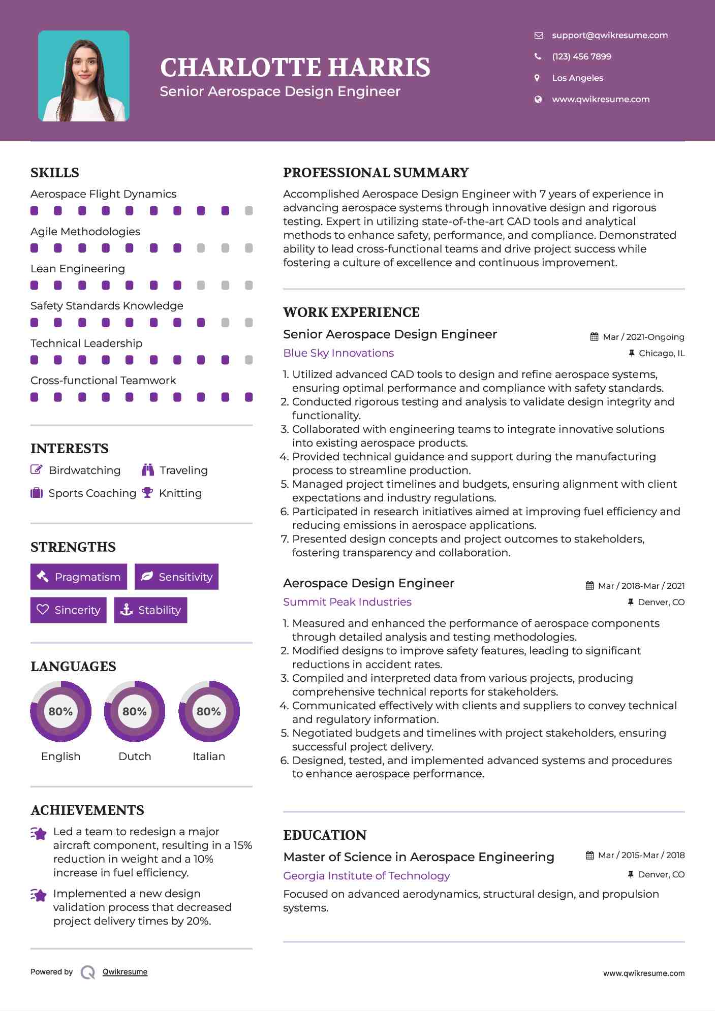 Senior Aerospace Design Engineer Resume Format