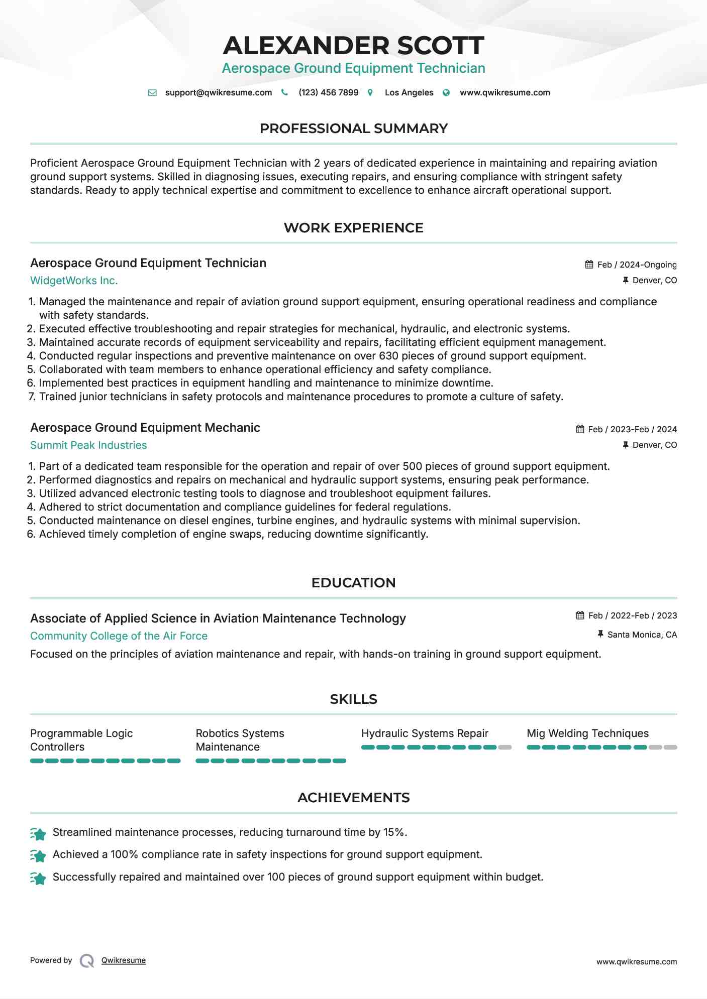 Aerospace Ground Equipment Technician Resume Template