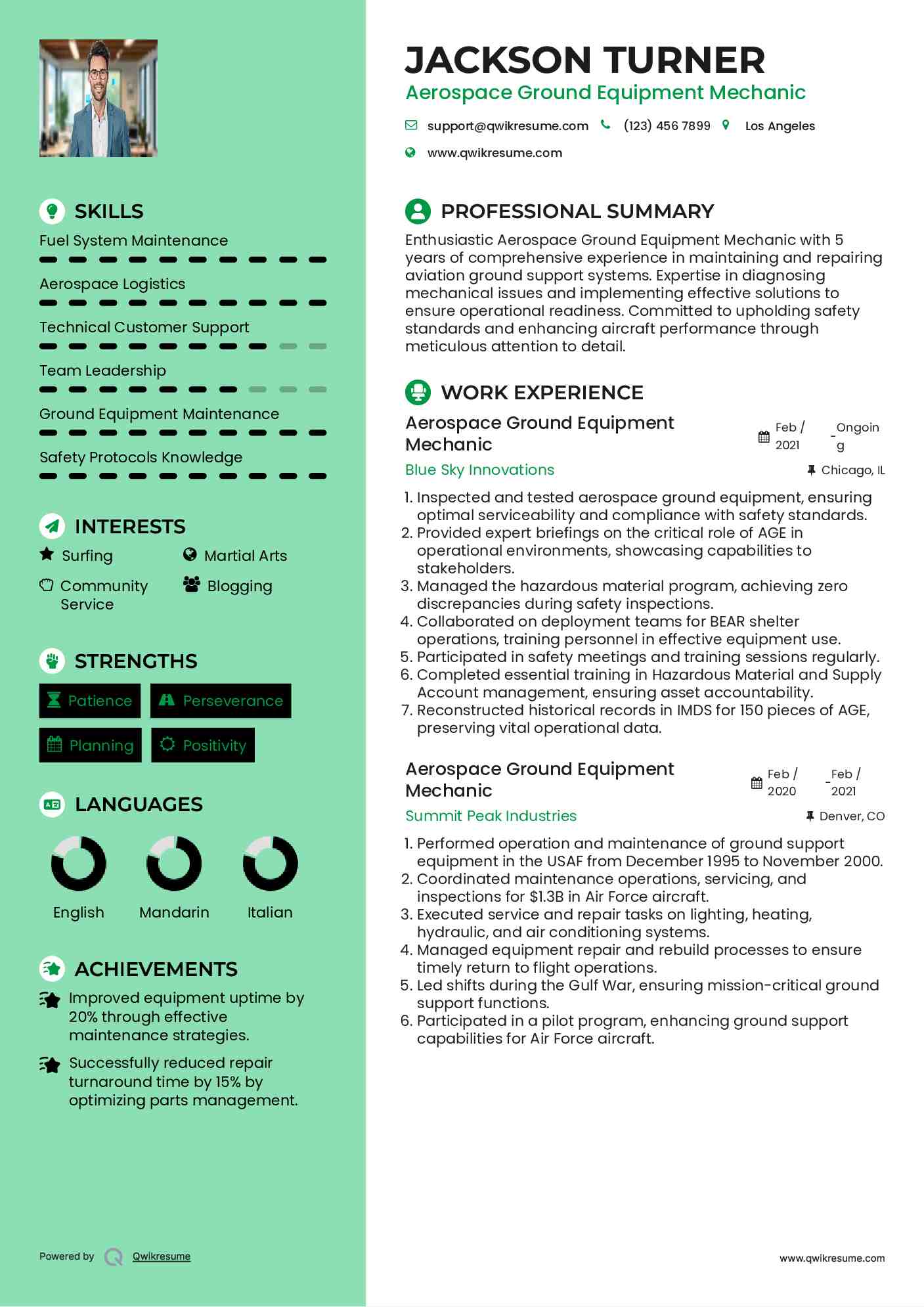 Aerospace Ground Equipment Mechanic Resume Sample
