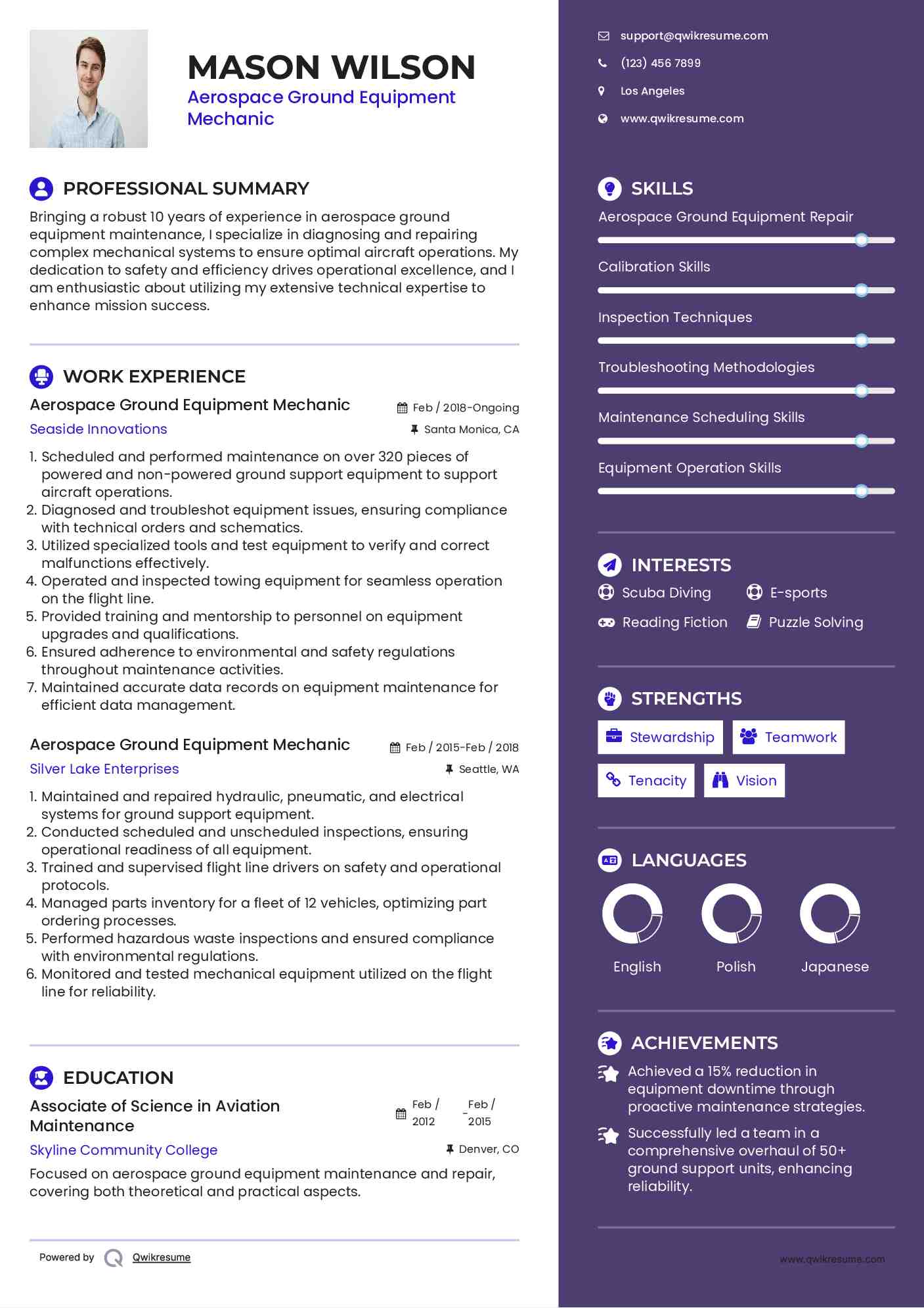 Aerospace Ground Equipment Mechanic Resume Model