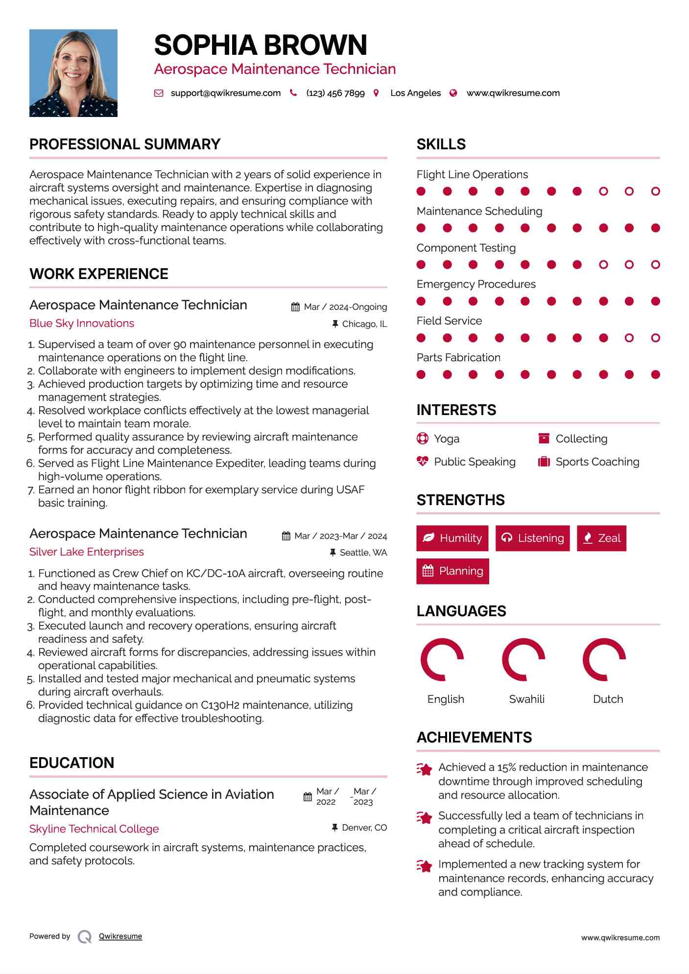 Aerospace Maintenance Technician Resume Sample