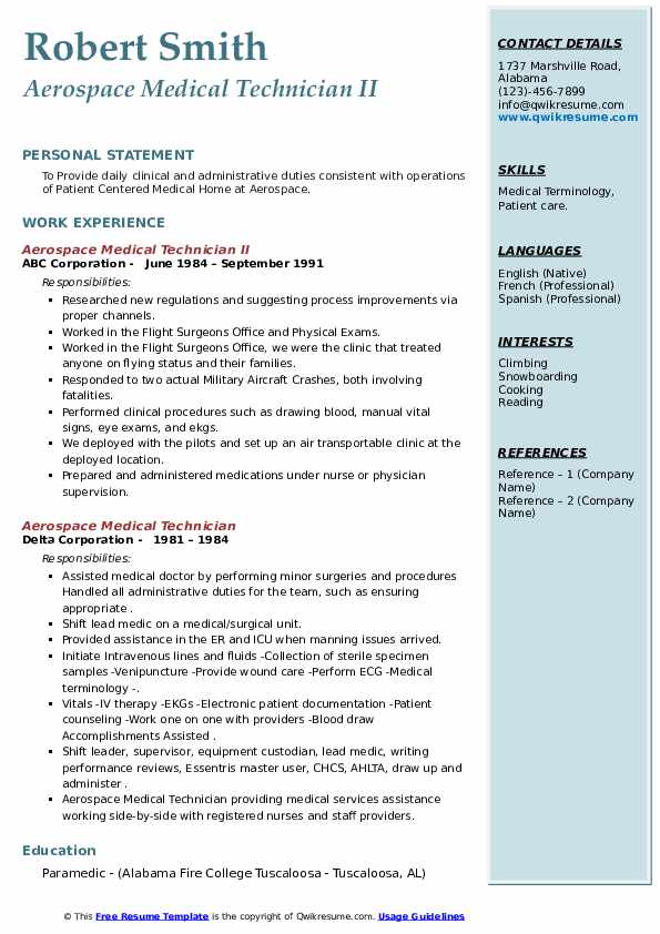 Aerospace Medical Technician Resume - Aerospace Medical Technician 1581441997 Pdf 