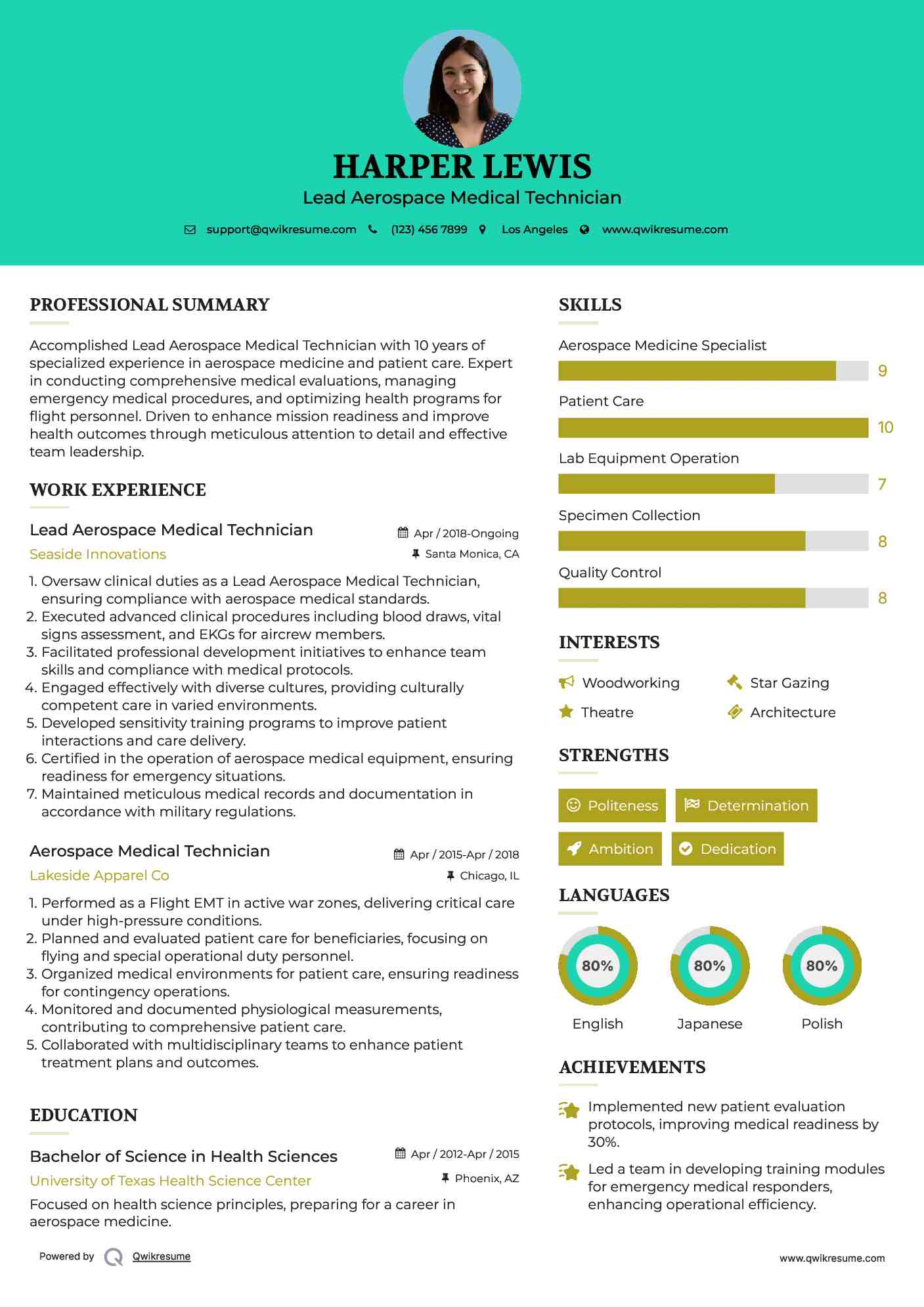 Lead Aerospace Medical Technician Resume Format