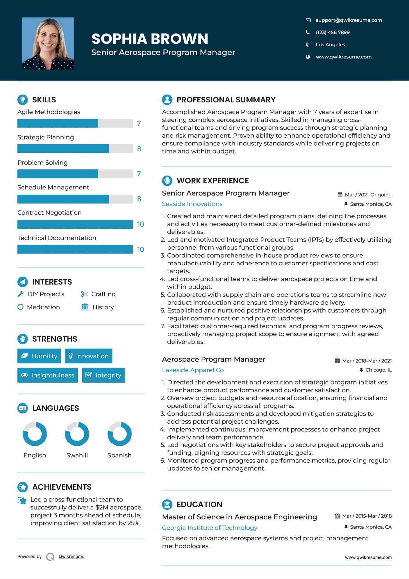 Senior Aerospace Program Manager Resume Sample