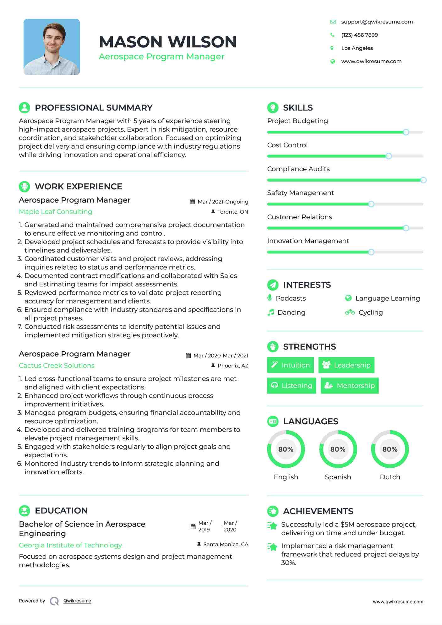 Aerospace Program Manager Resume Format