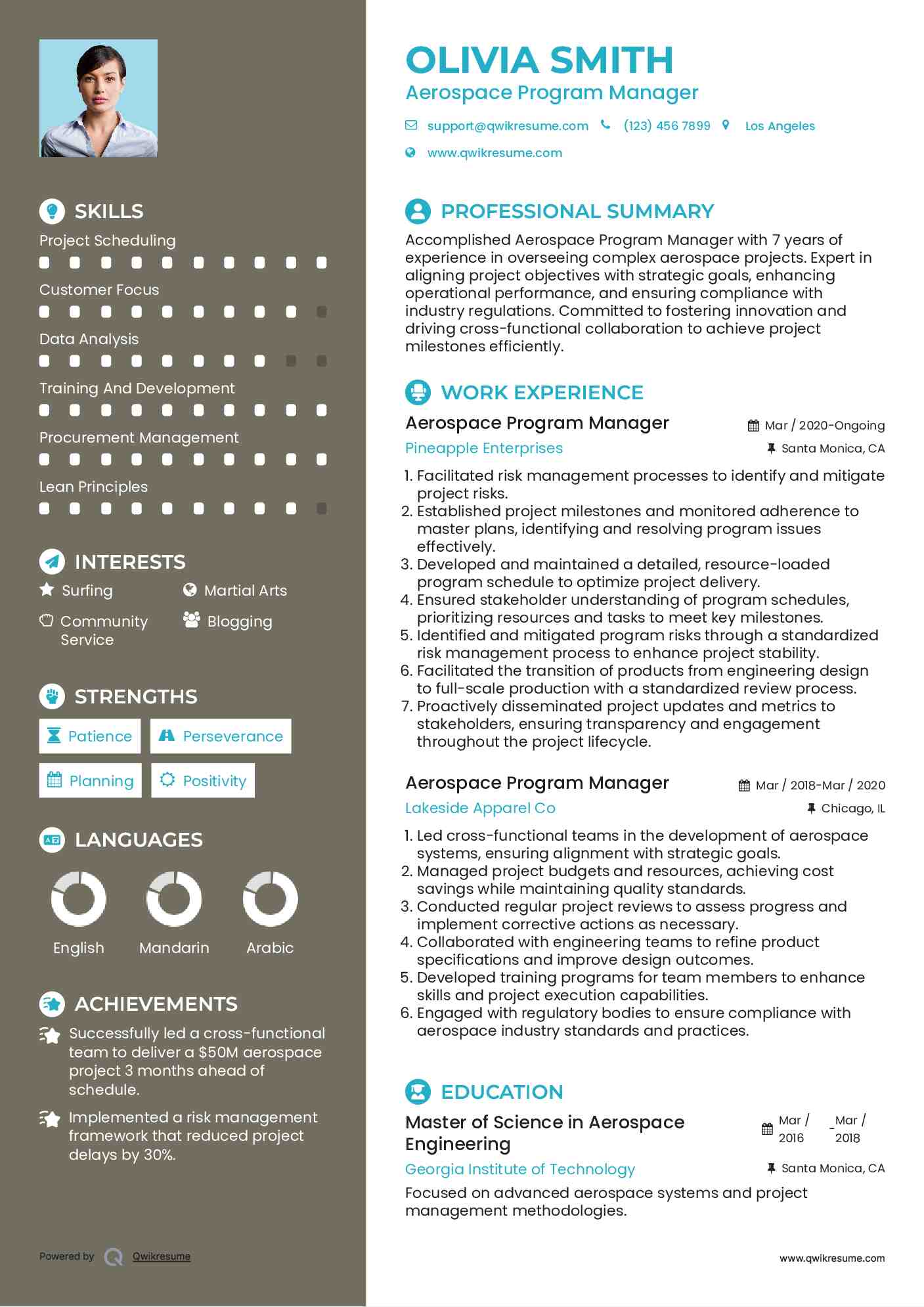Aerospace Program Manager Resume Example