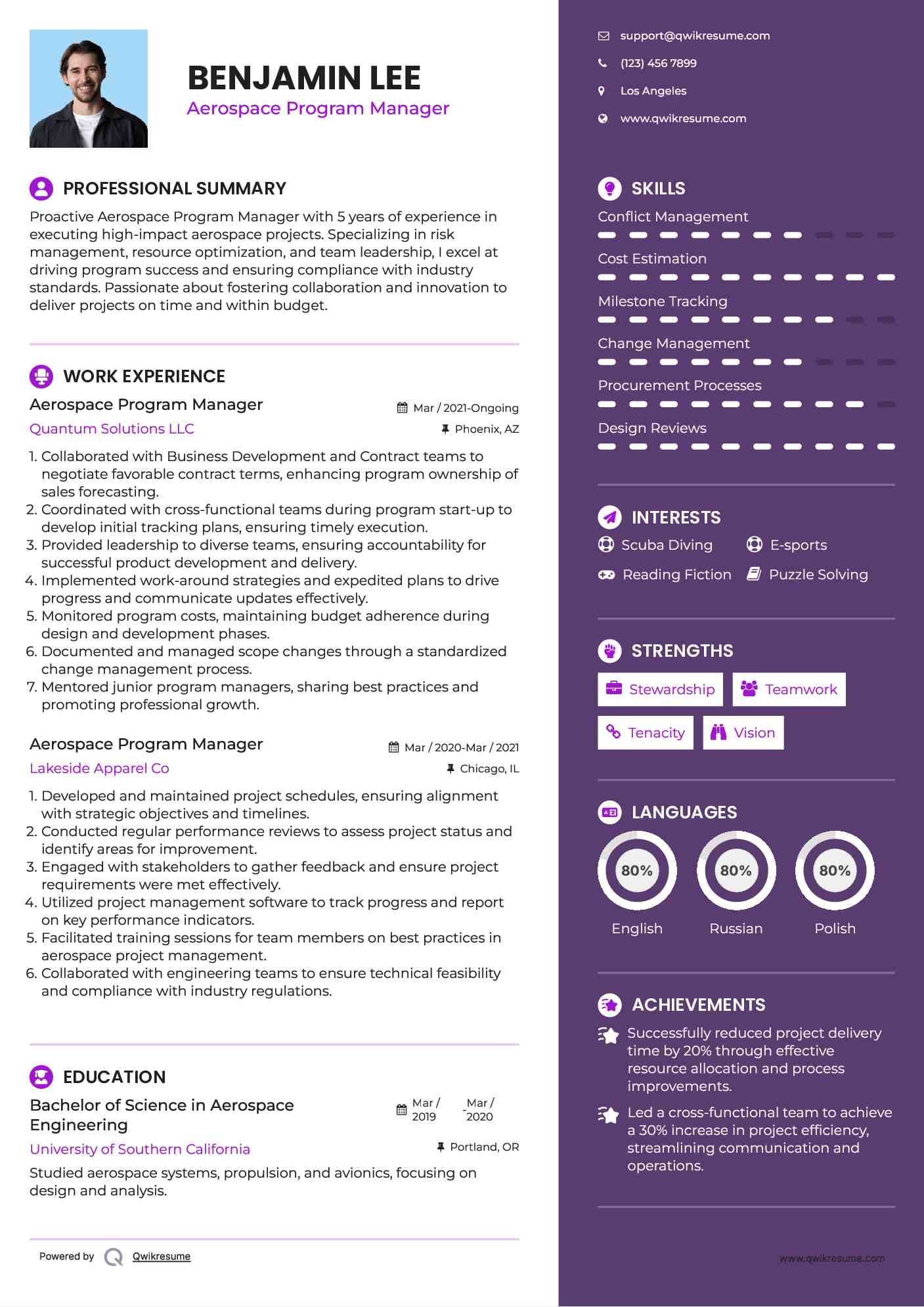 Aerospace Program Manager Resume Model