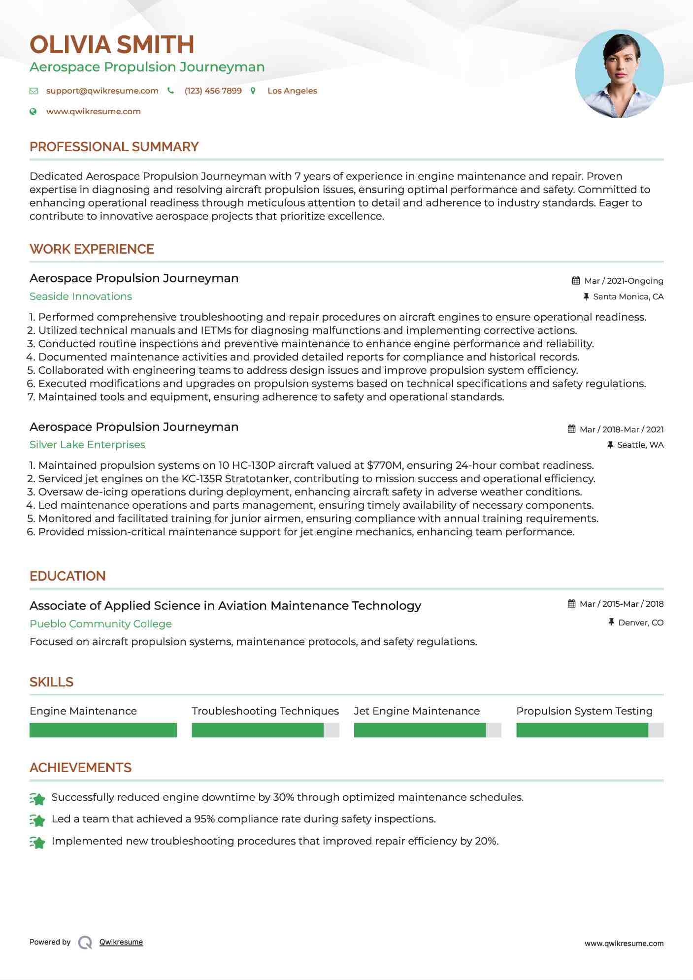 Aerospace Propulsion Journeyman Resume Sample