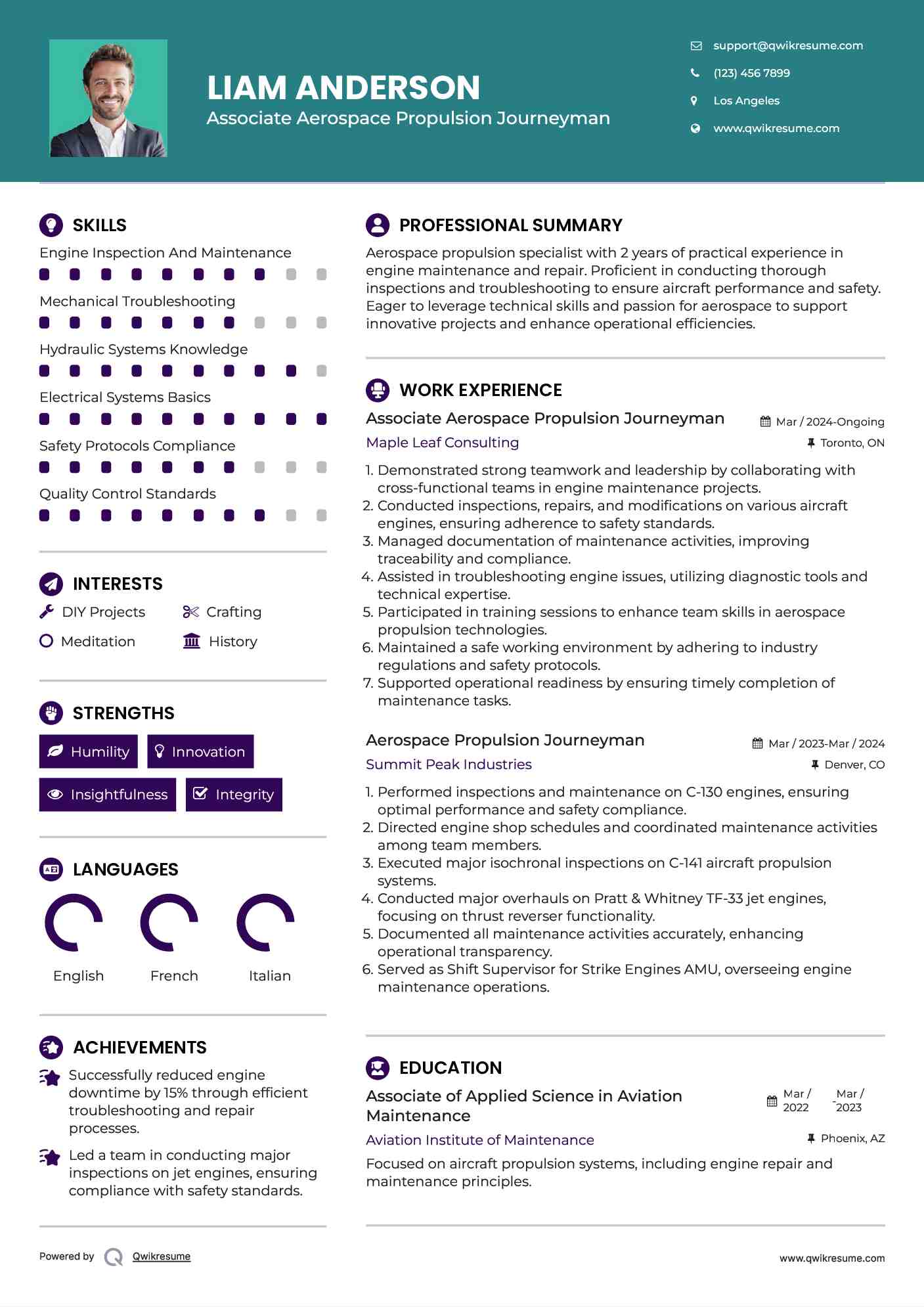 Associate Aerospace Propulsion Journeyman Resume Model