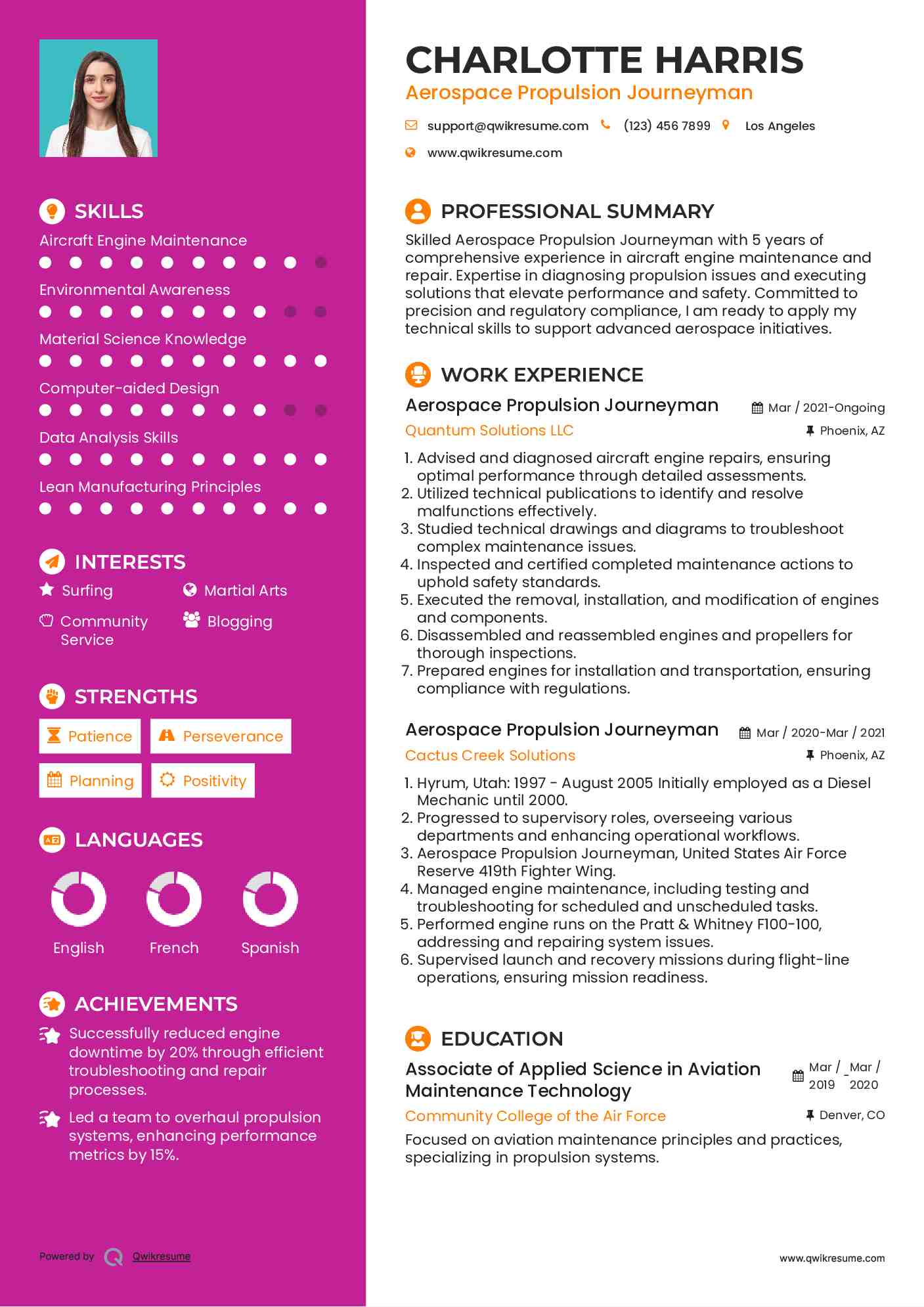 Aerospace Propulsion Journeyman Resume Model