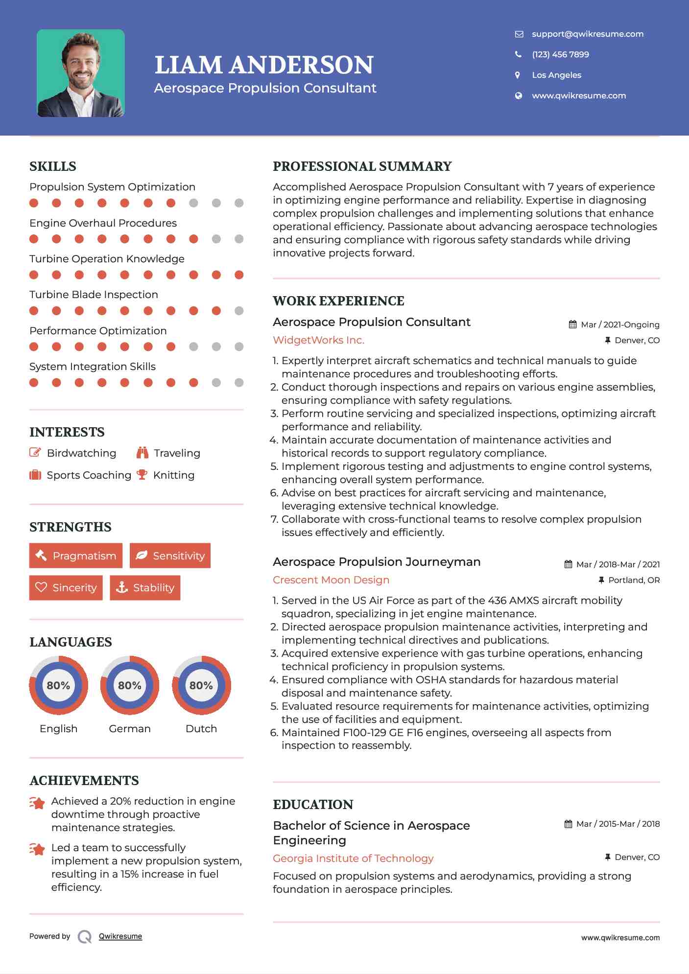 Aerospace Propulsion Consultant Resume Sample