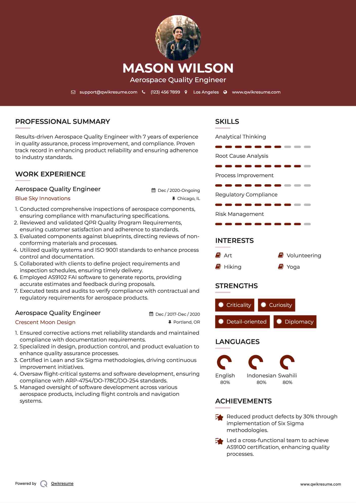 Aerospace Quality Engineer Resume Example
