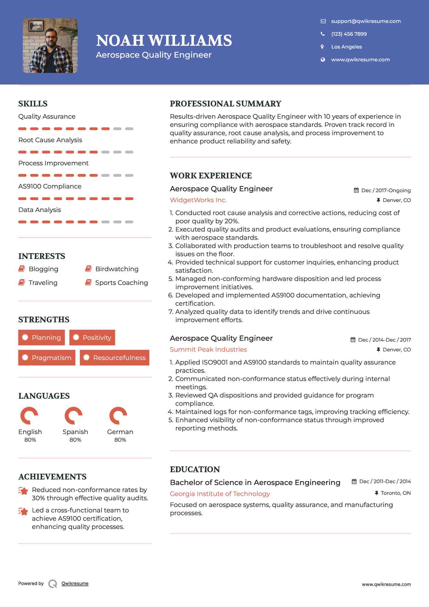 Aerospace Quality Engineer Resume Sample