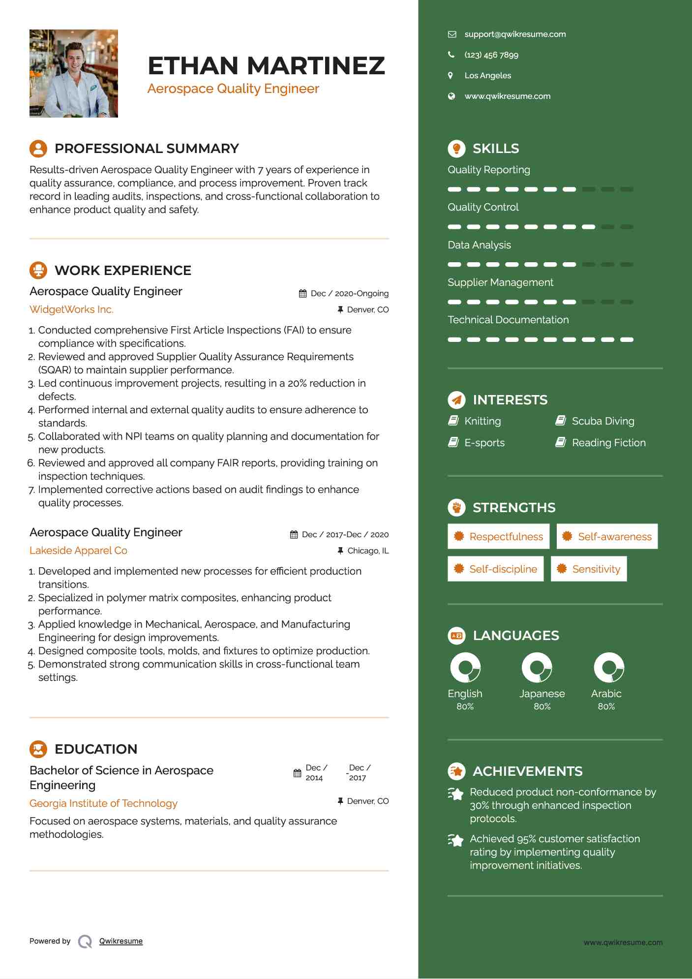 Aerospace Quality Engineer Resume Samples QwikResume