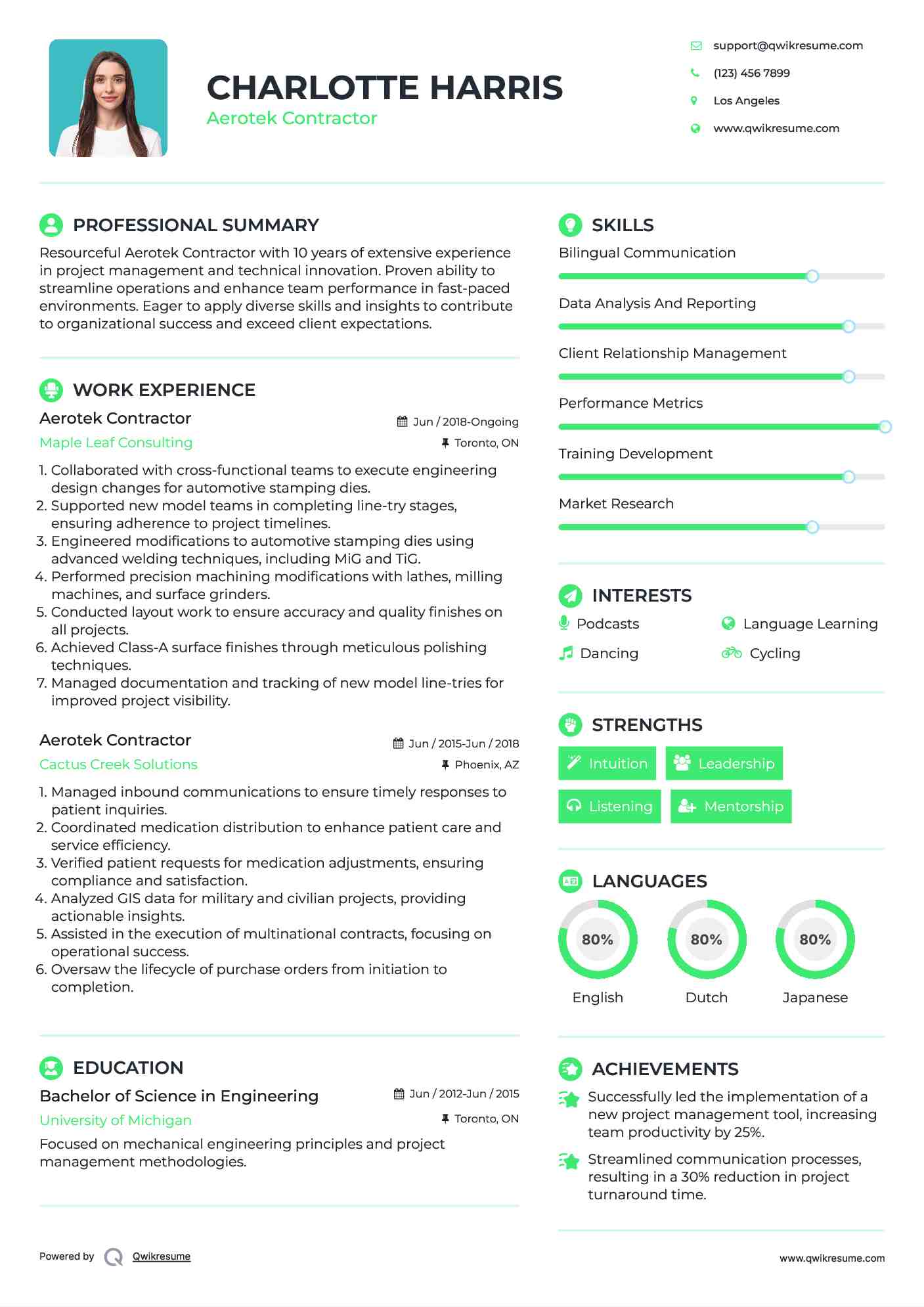 Aerotek Contractor Resume Model