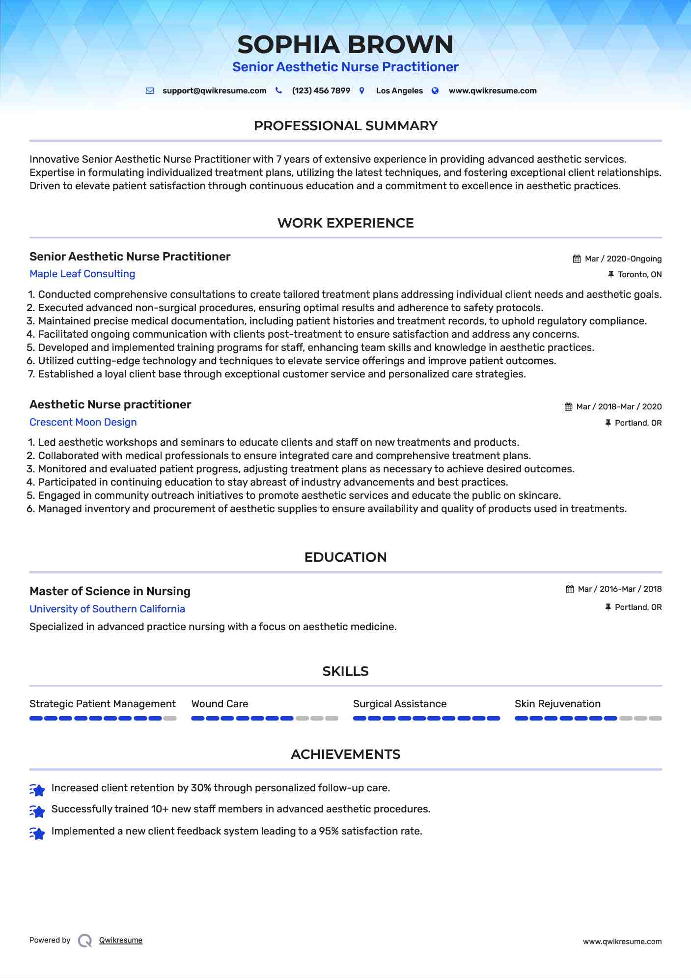 Senior Aesthetic Nurse Practitioner Resume Model