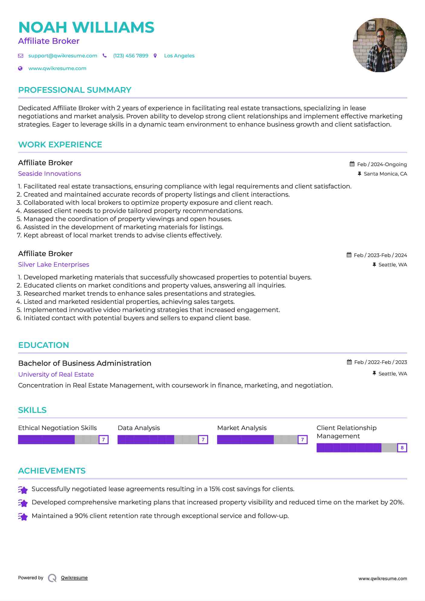 Affiliate Broker Resume Example