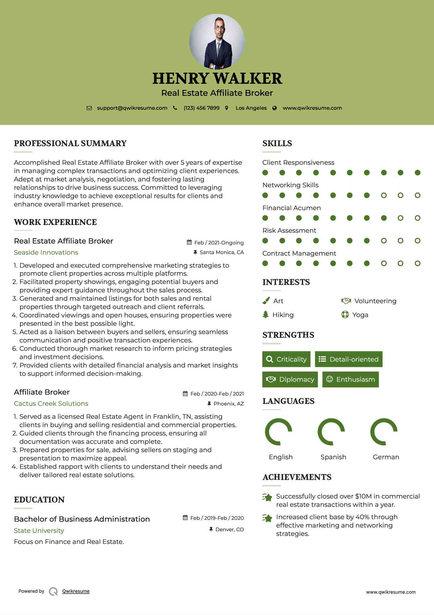 Real Estate Affiliate Broker
 Resume Template