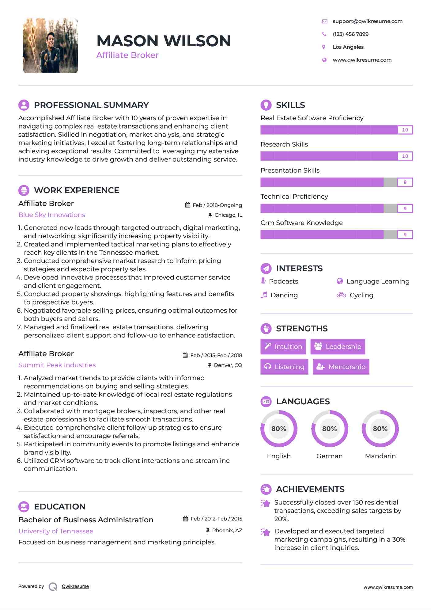 Affiliate Broker Resume Samples QwikResume