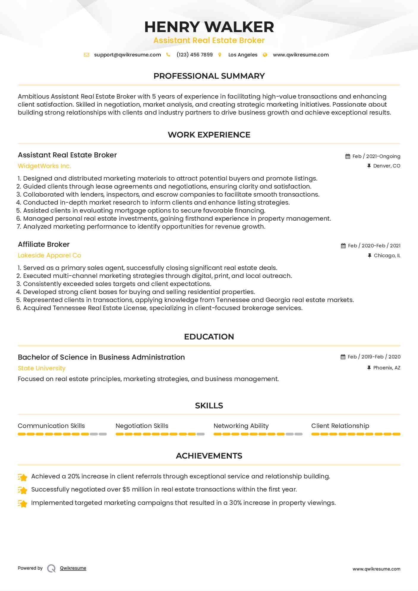 Assistant Real Estate Broker
 Resume Format