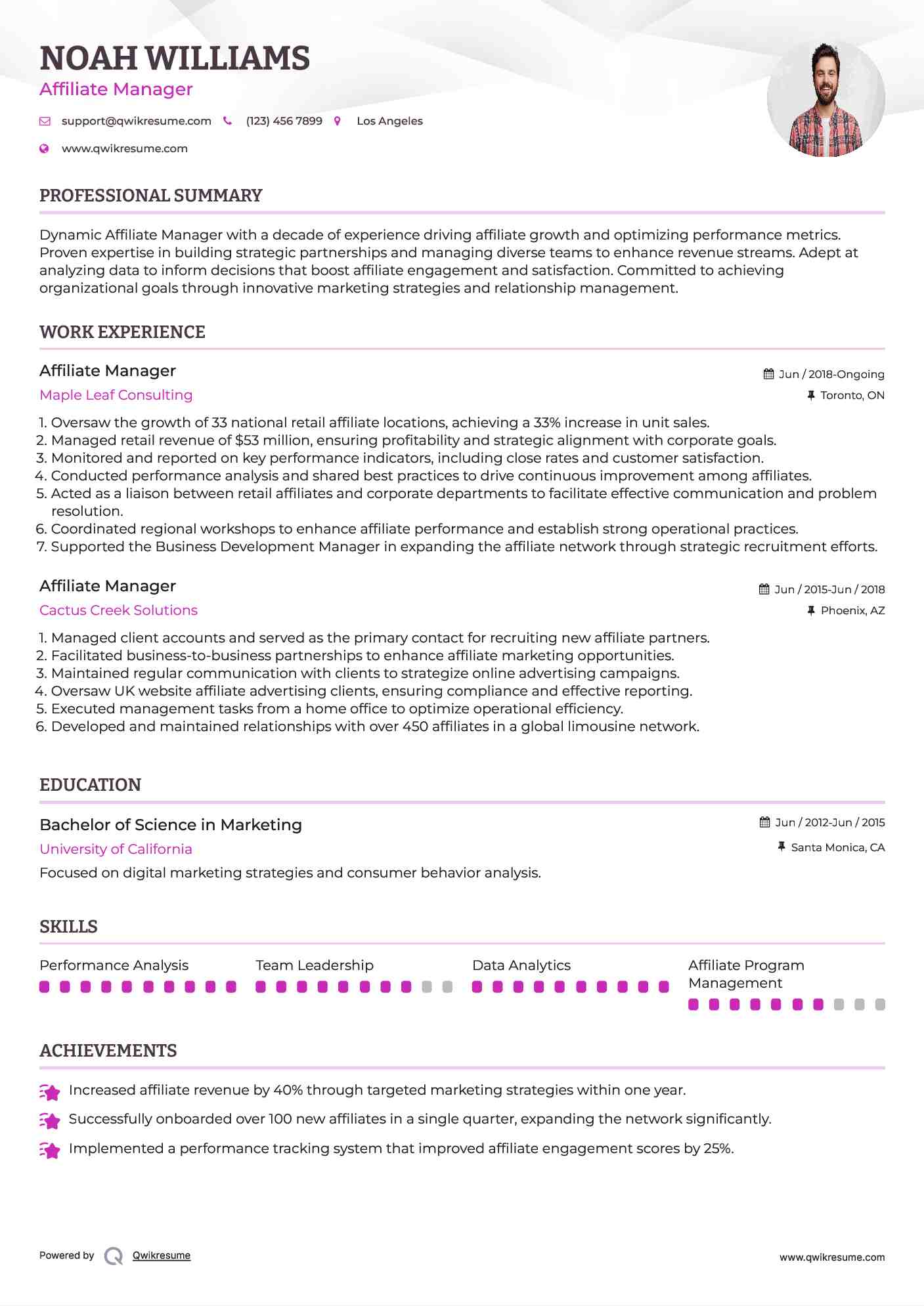 Affiliate Manager Resume Template