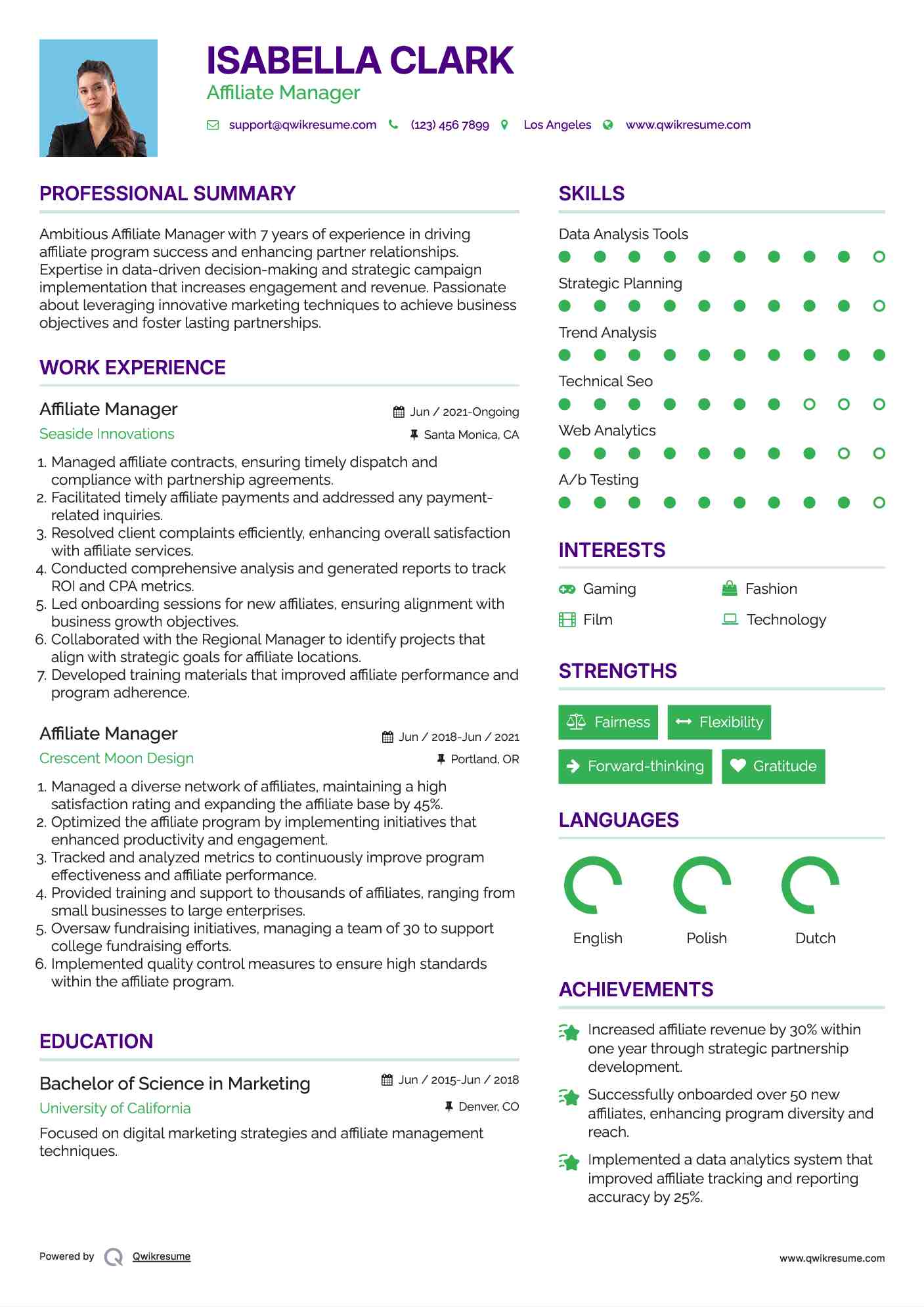 Affiliate Manager Resume Sample