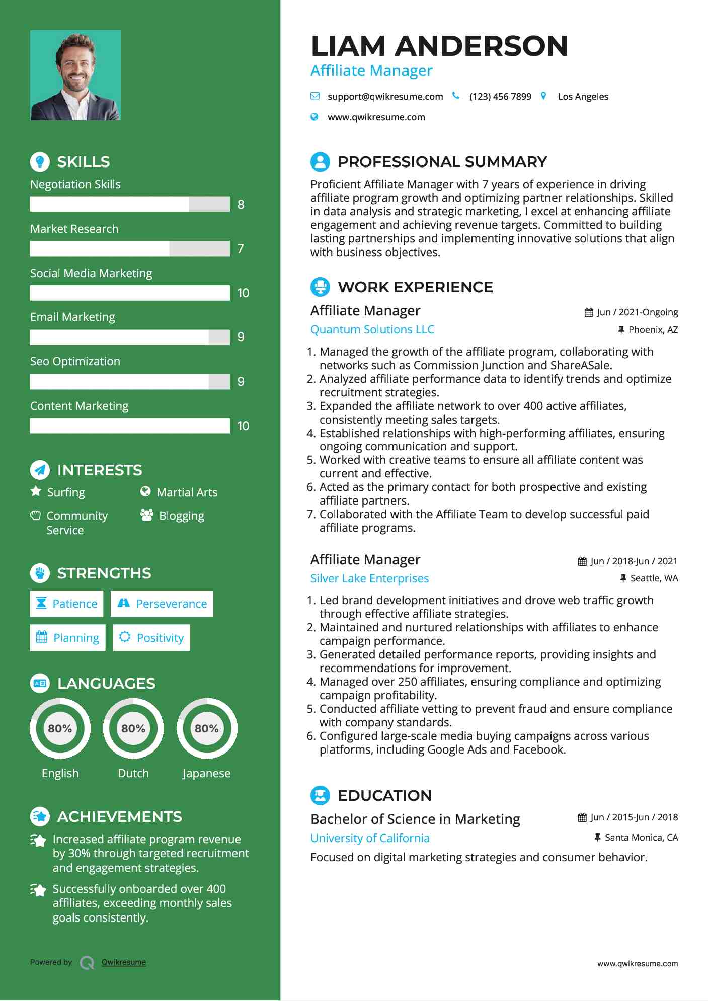 Affiliate Manager Resume Format
