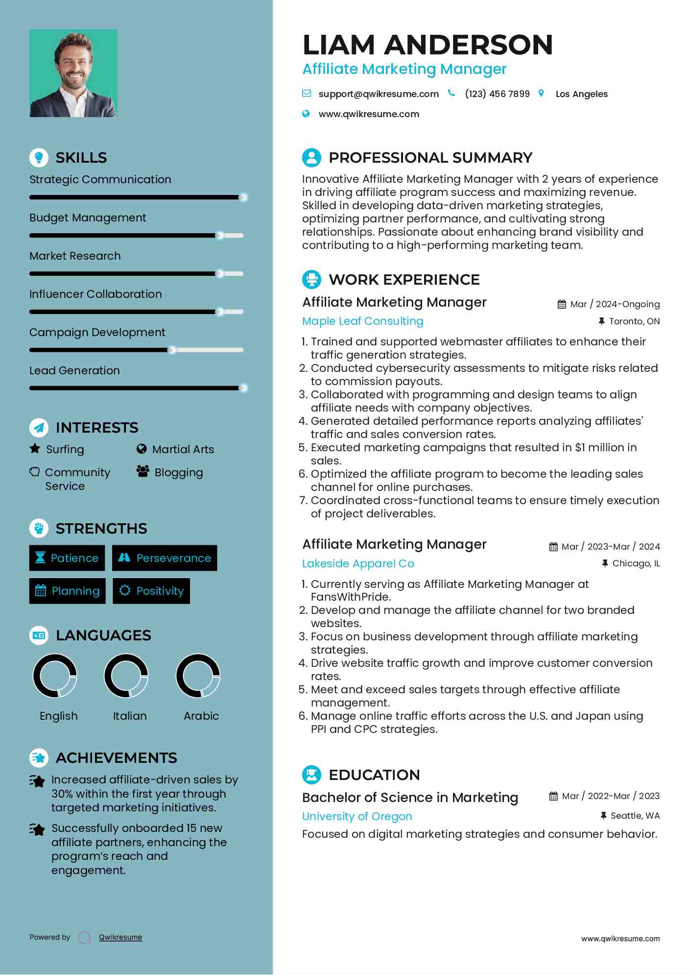 Affiliate Marketing Manager Resume Example