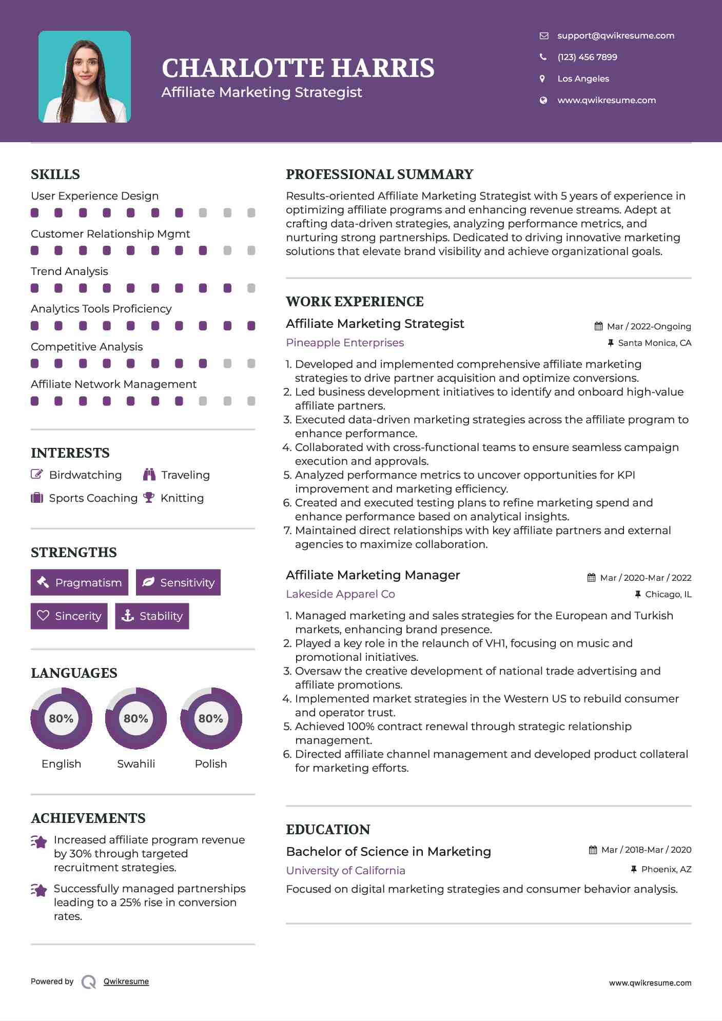 Affiliate Marketing Strategist Resume Template