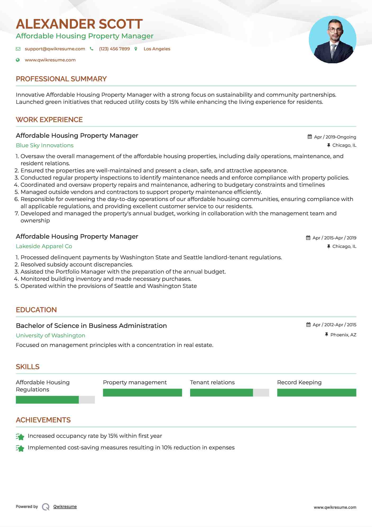 Affordable Housing Property Manager Resume Format