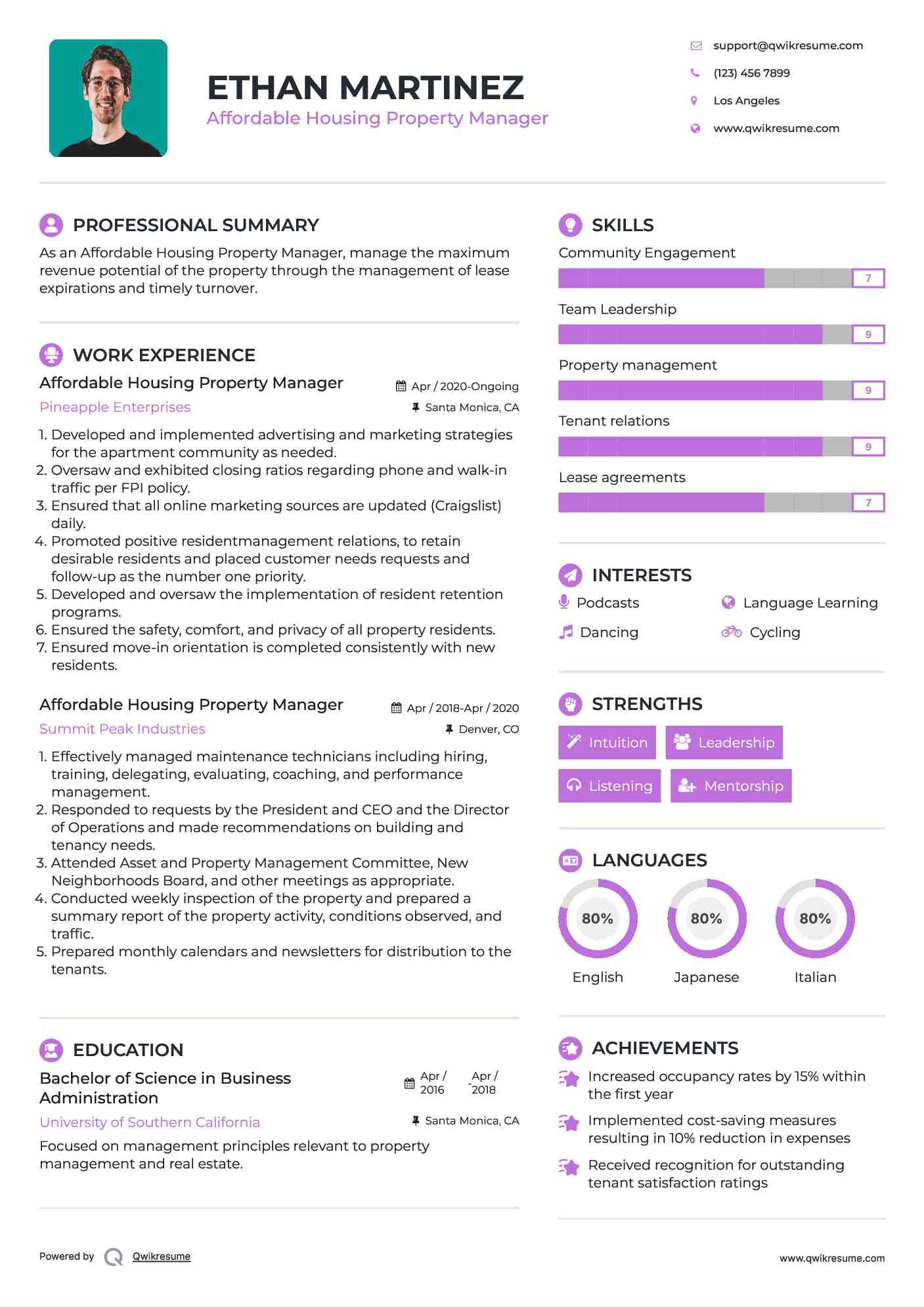 Affordable Housing Property Manager Resume Template