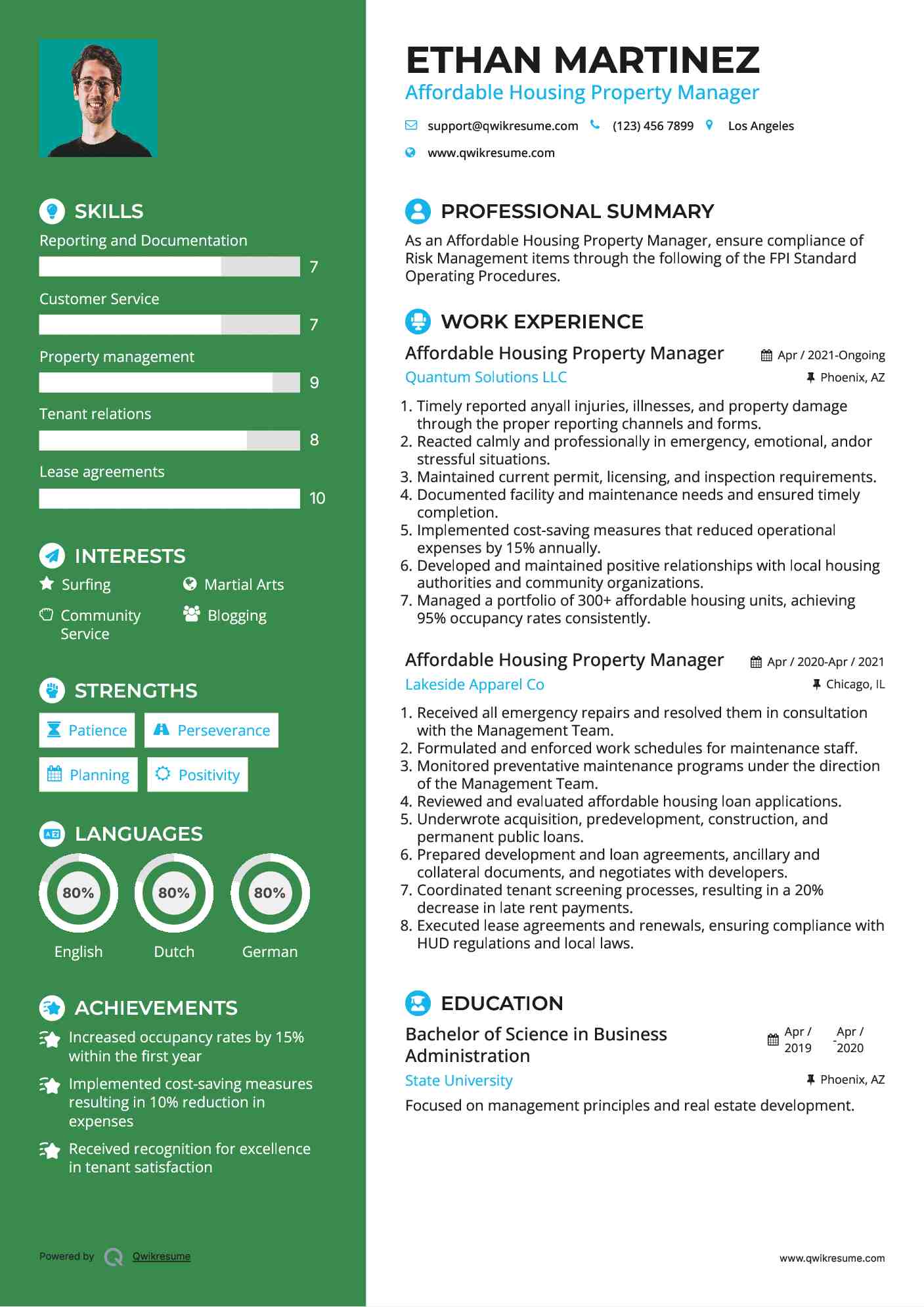 Affordable Housing Property Manager Resume Format