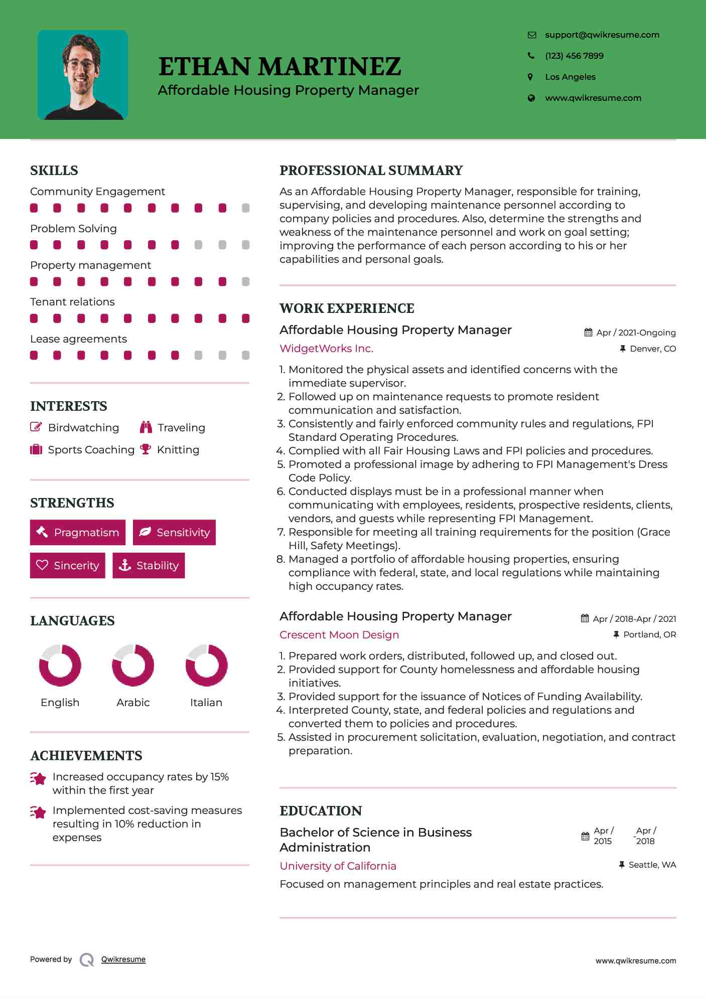 Affordable Housing Property Manager Resume Template