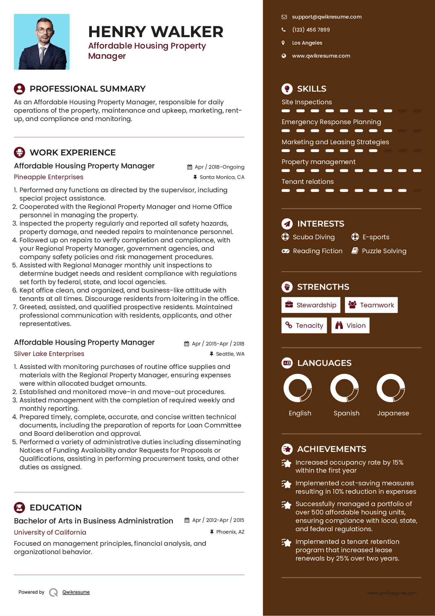 Affordable Housing Property Manager Resume Template