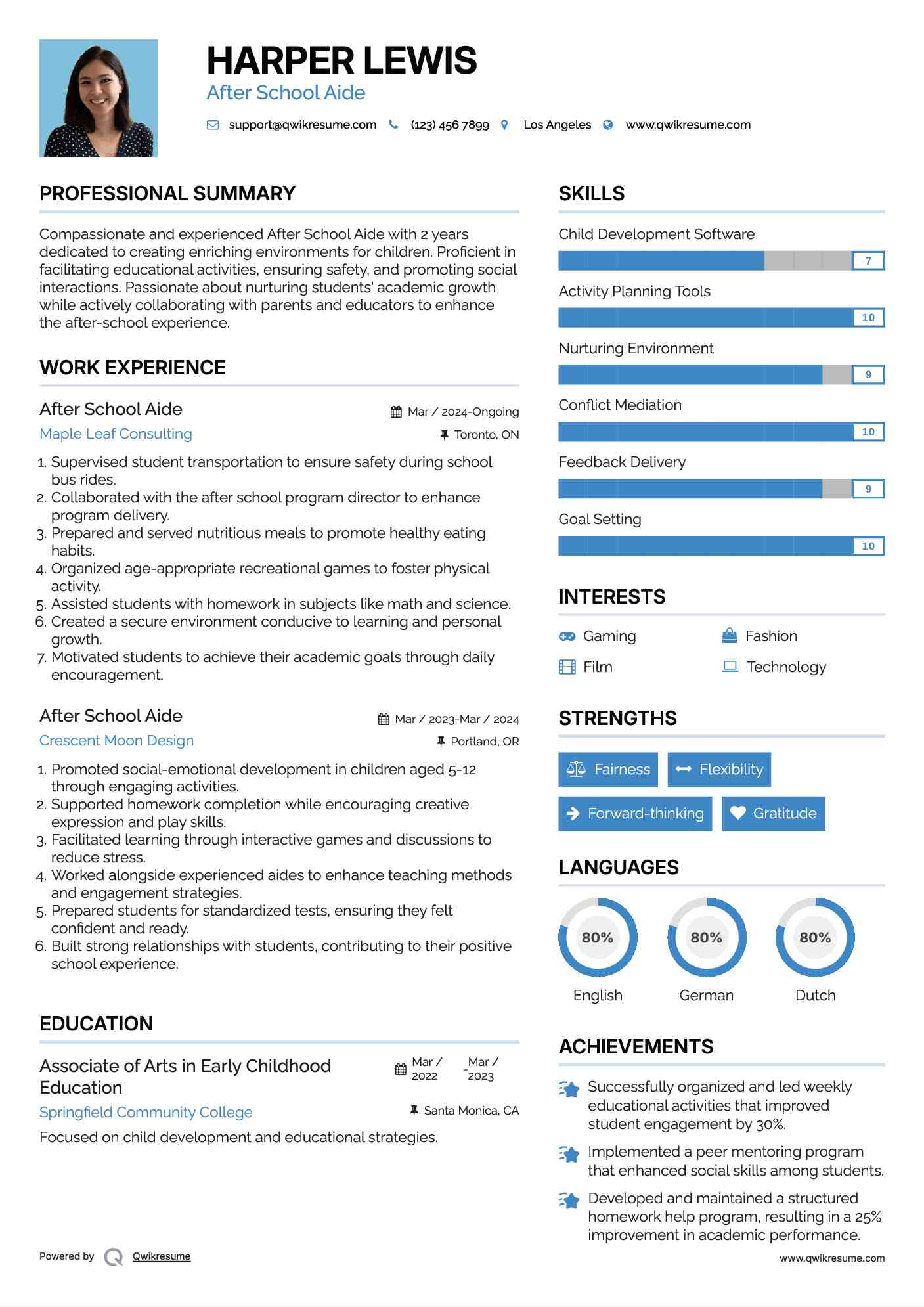 After School Aide Resume Example