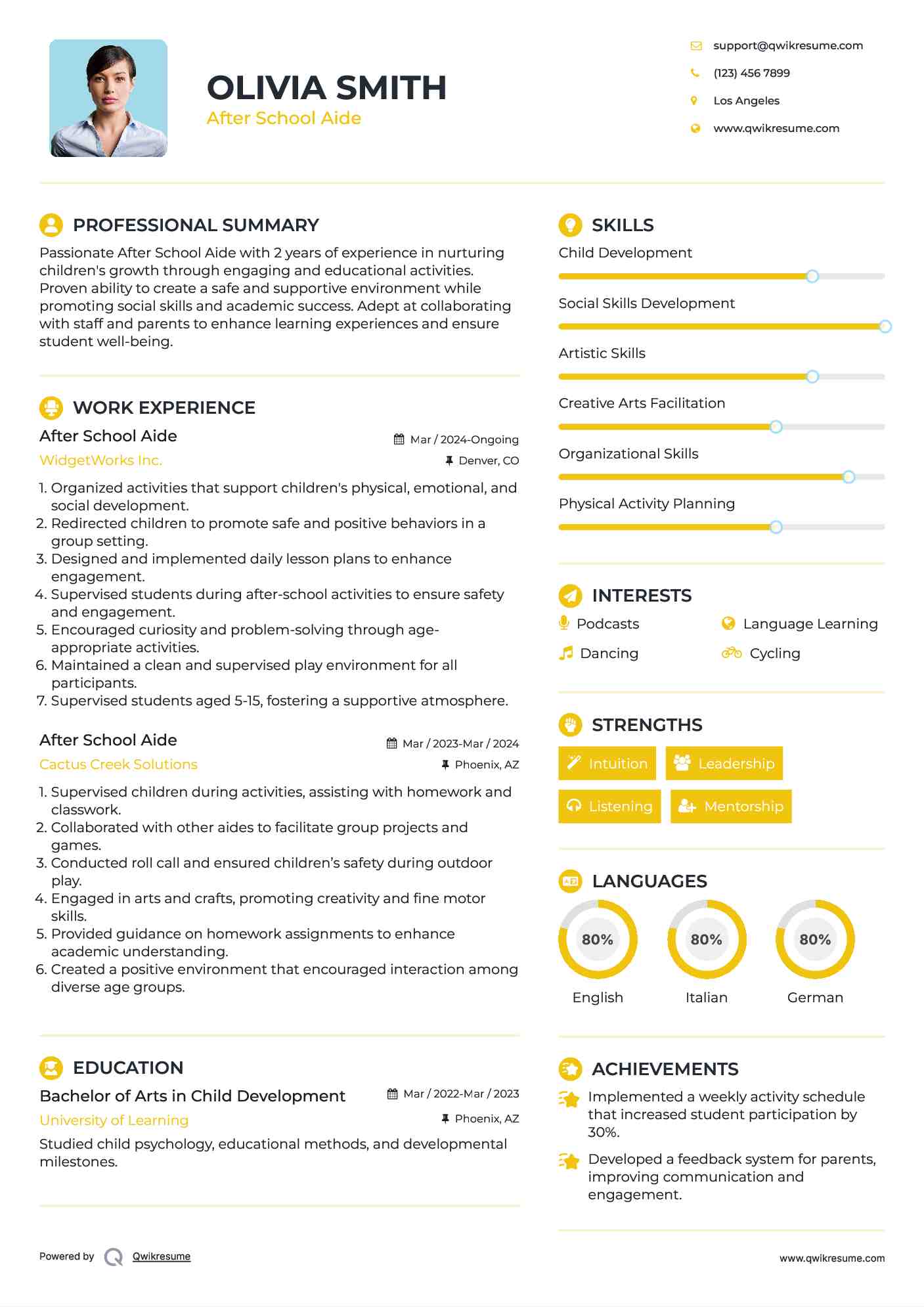 After School Aide Resume Sample