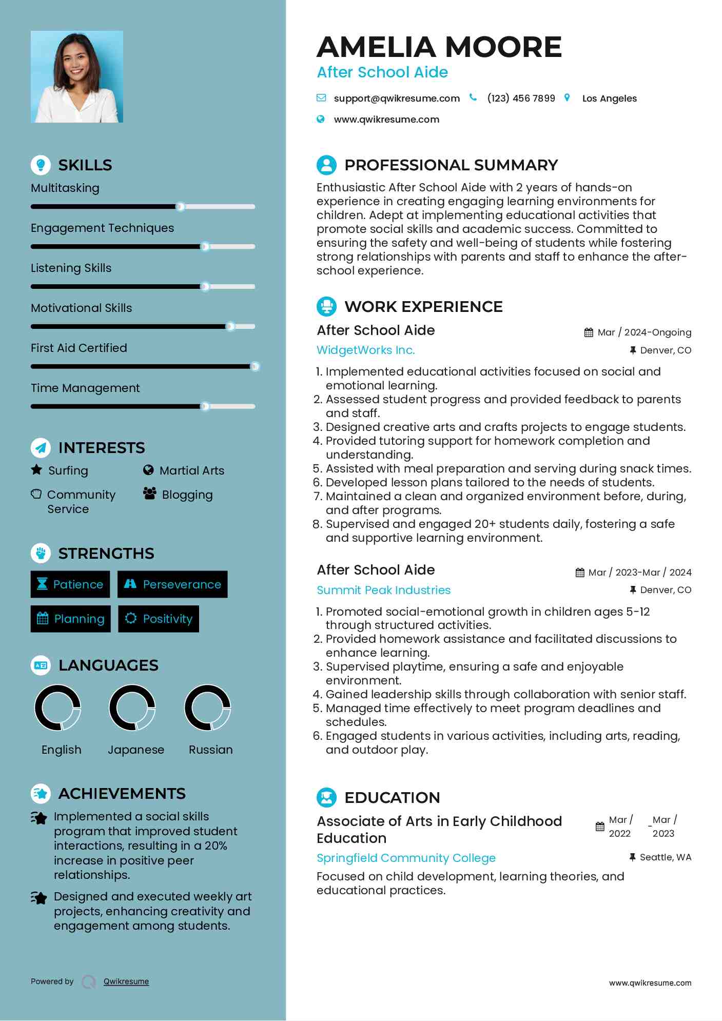 After School Aide Resume Model