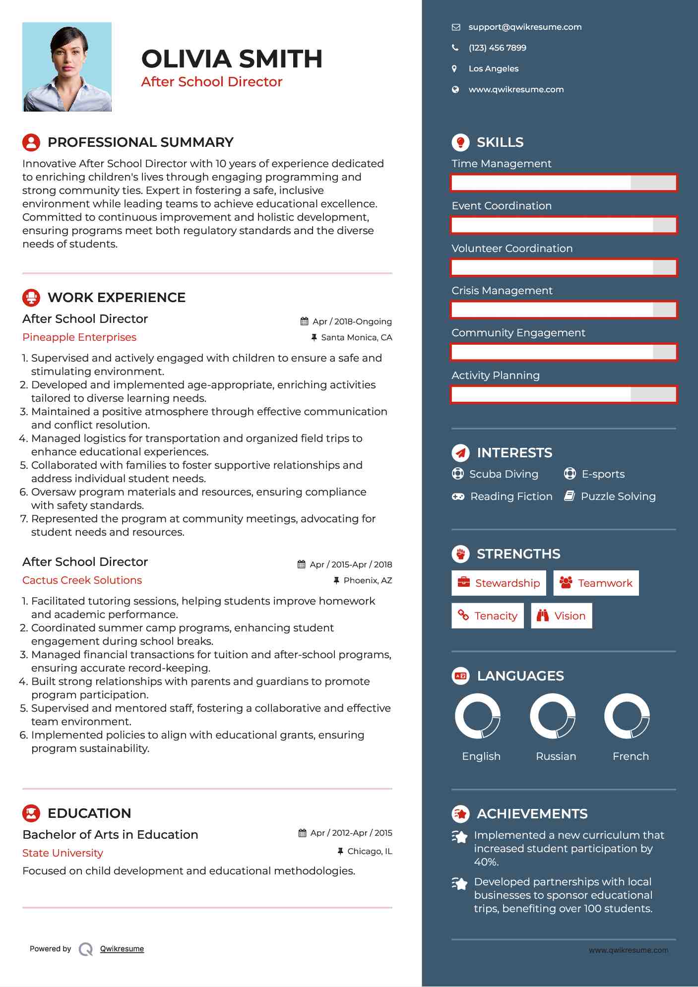 After School Director Resume Model