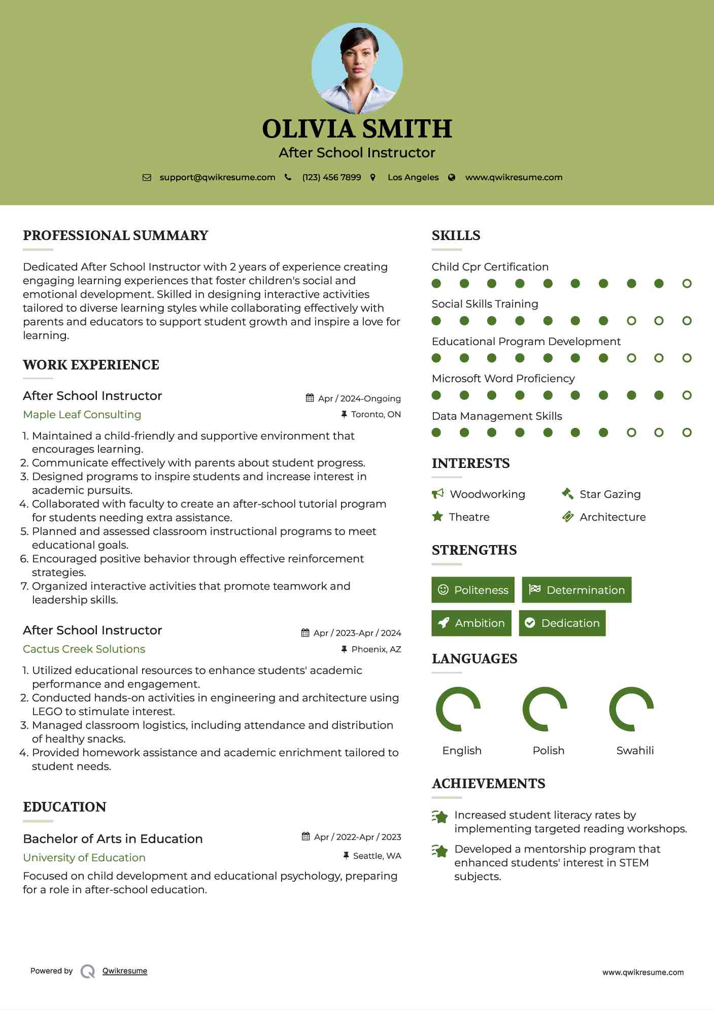 After School Instructor Resume Format