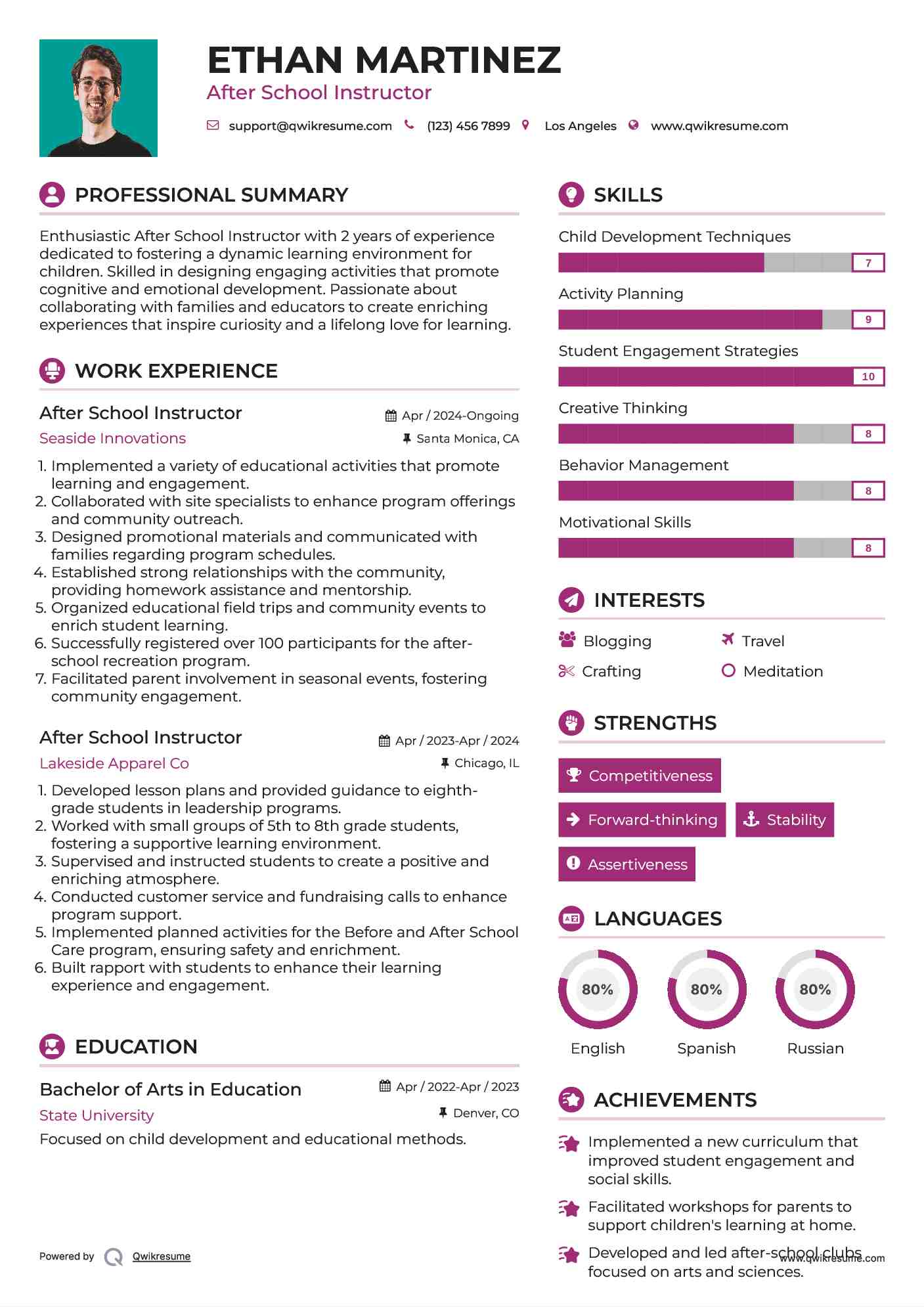 After School Instructor Resume Template