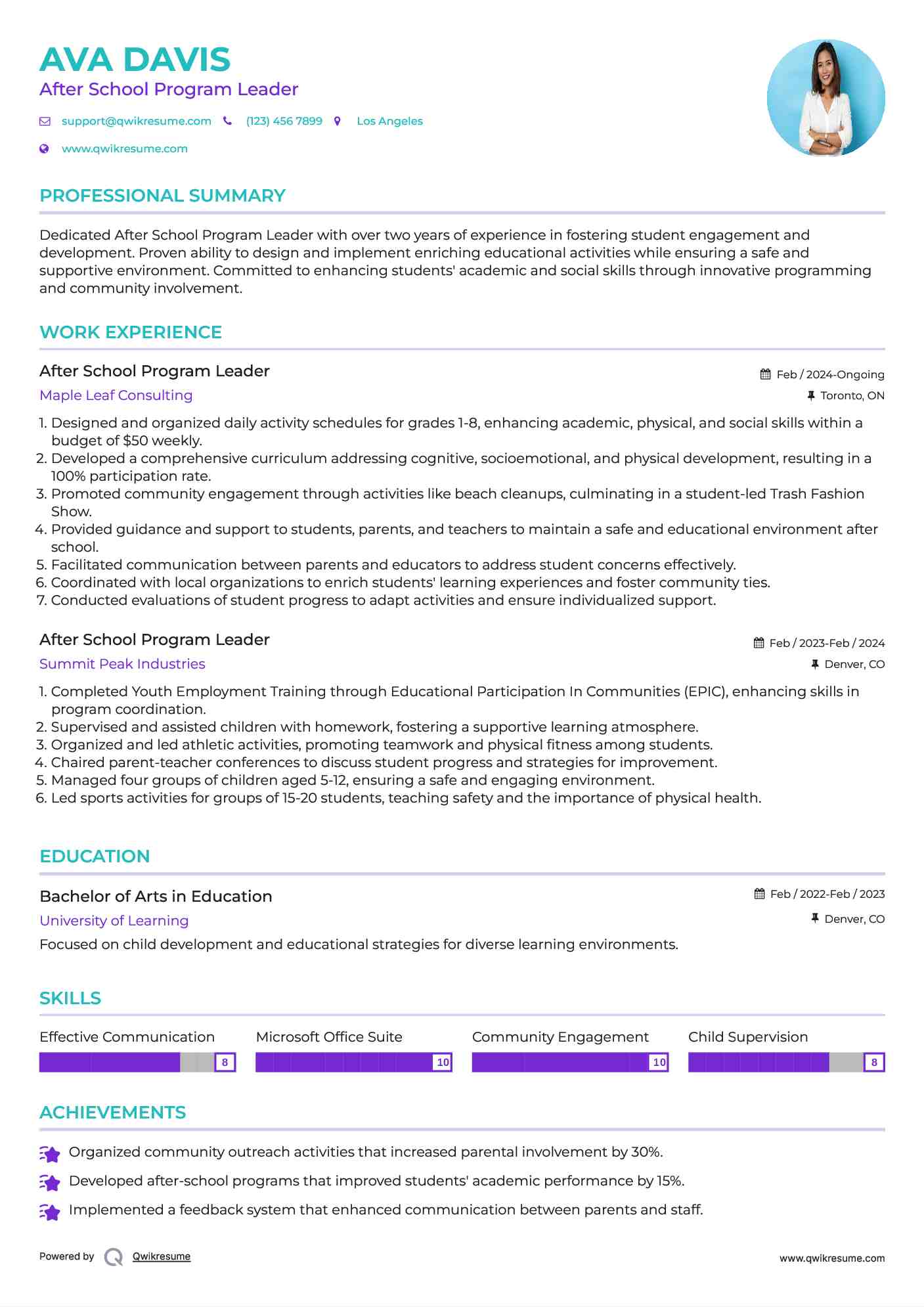 After School Program Leader Resume Format