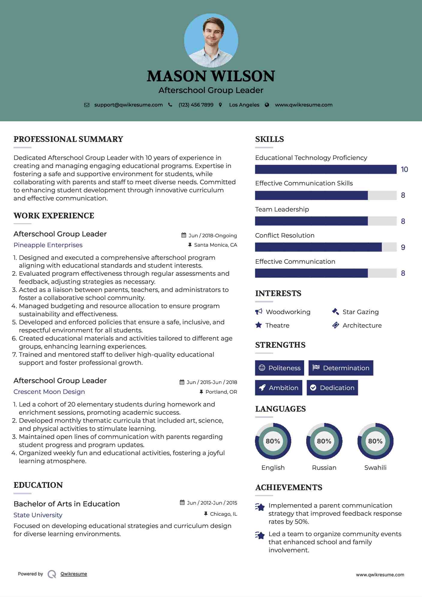 Afterschool Group Leader Resume Template