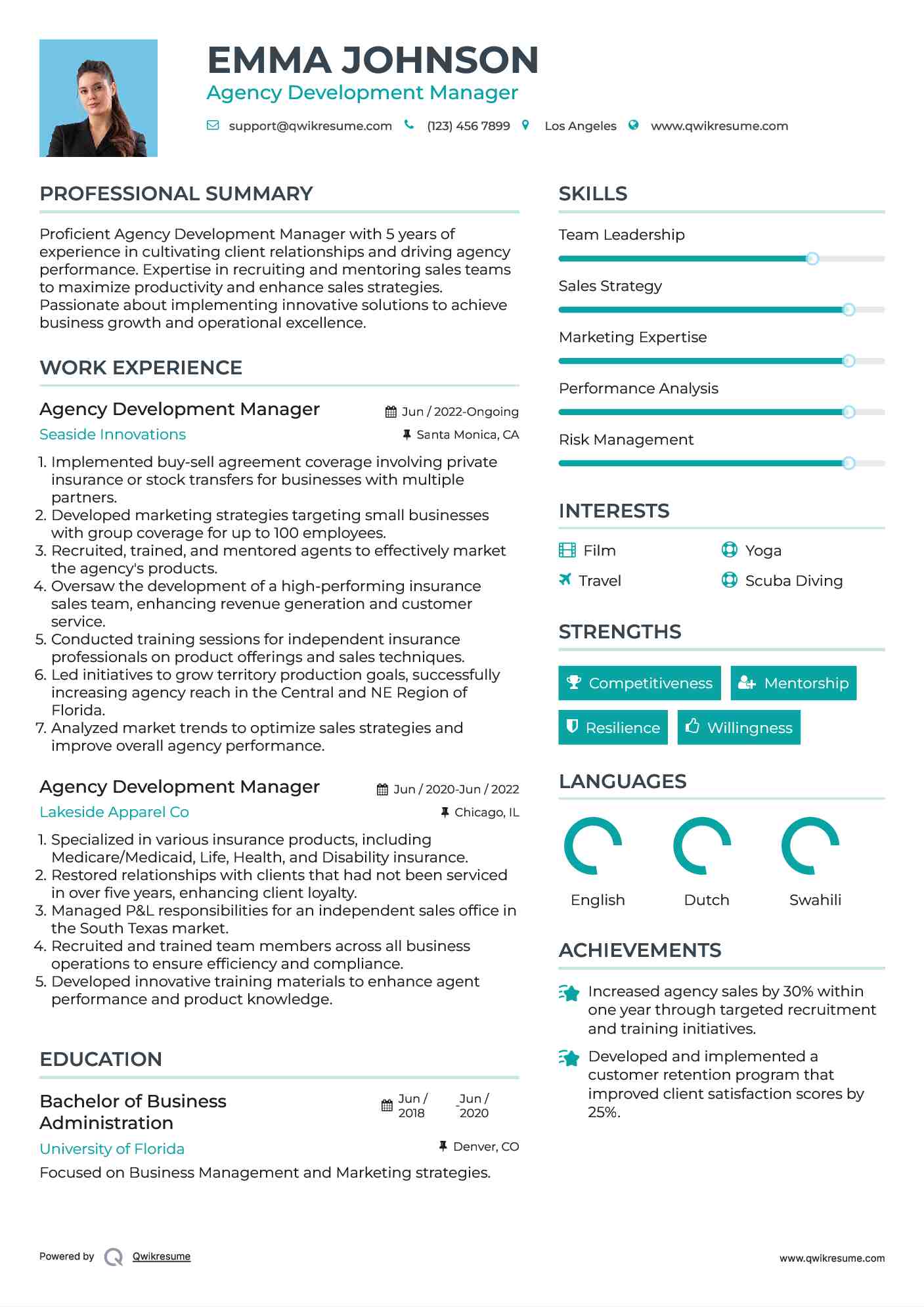 Agency Development Manager Resume Model